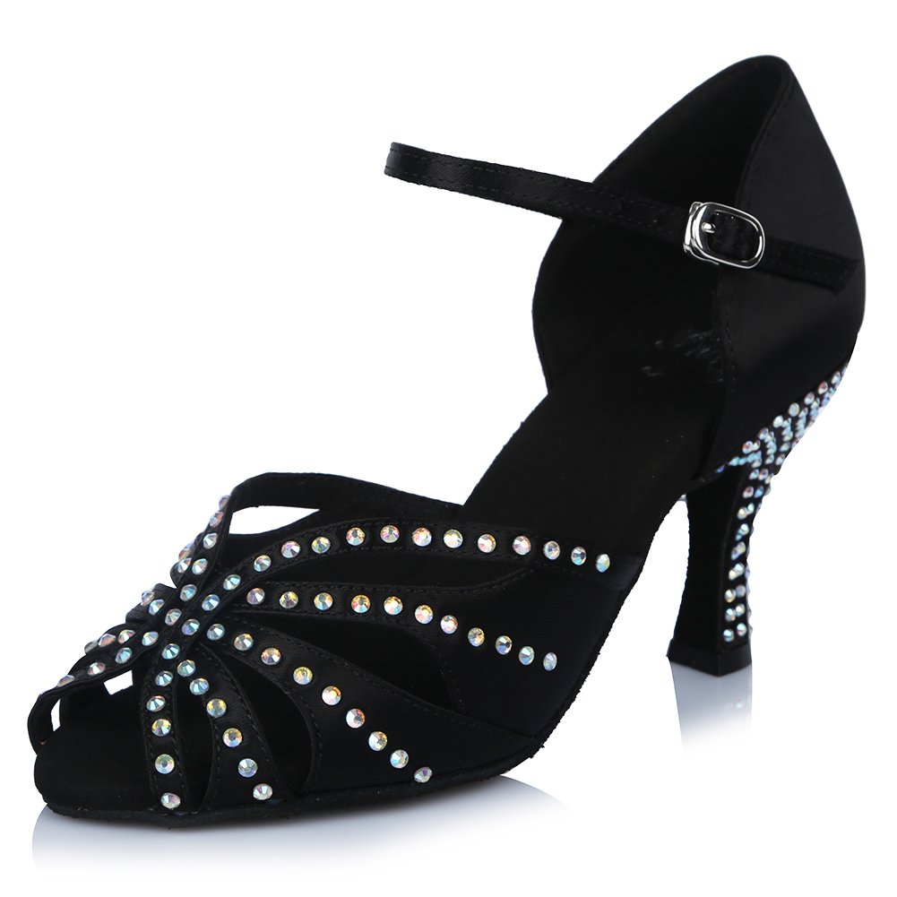HROYL Women's Rhinestone Latin Ballroom Dance Shoes for Bachata, Salsa, Practice & Performance - Comfortable & Stylish Dance Shoes YCL375 | Perfect for Dance Classes, Competitions & Social Events