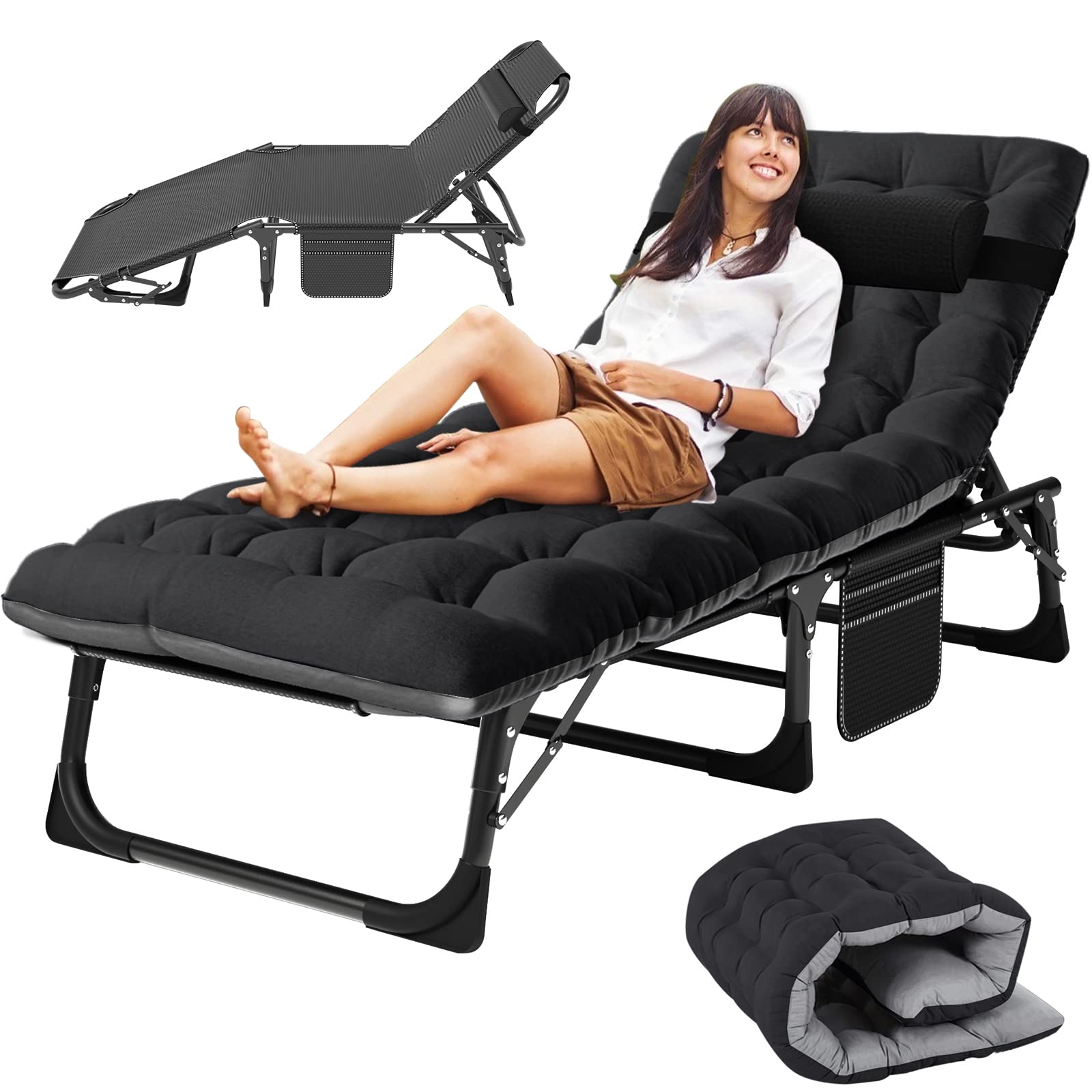 Slsy 5-Position Folding Chaise Lounge Chair for Adults - Portable Outdoor Sleeping Cot for Beach, Camping, Pool & Lawn - Perfect for Sun Tanning, Relaxing & Travel