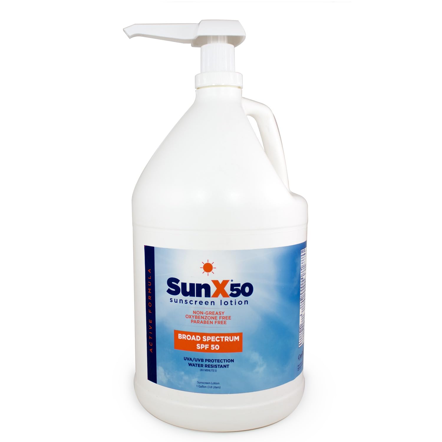 CoreTex Sun X SPF 50 Broad Spectrum Sunscreen Lotion - 1 Gallon Jug with Pump - Paraben Free, Oxybenzone Free, Octinoxate Free & Oil Free - No White Cast, Water Resistant & Sweat Proof (80 Minutes) - Ideal for Outdoor Sports, Beach Activities & Daily Sun Protection