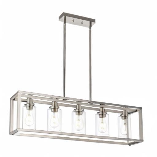 MELUCEE 5-Light Modern Brushed Nickel Pendant Light - Clear Glass Shade Contemporary Chandelier for Dining Room, Kitchen Island, Living Room & Bedroom | Elegant Hanging Lighting Fixture for Home Decor