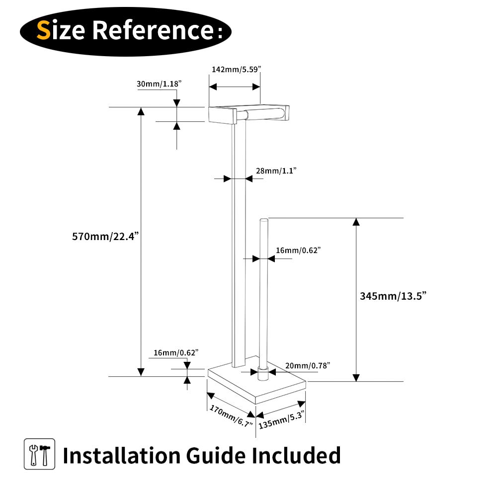 GERZWY Free Standing Toilet Paper Holder - SUS 304 Stainless Steel Bathroom Tissue Roll Stand with Brushed Finish - Durable & Rustproof for Home, Office, Hotel Restroom Decor (Model DZY005-LS) - Perfect for Modern Bathrooms, Powder Rooms and Guest Toilets