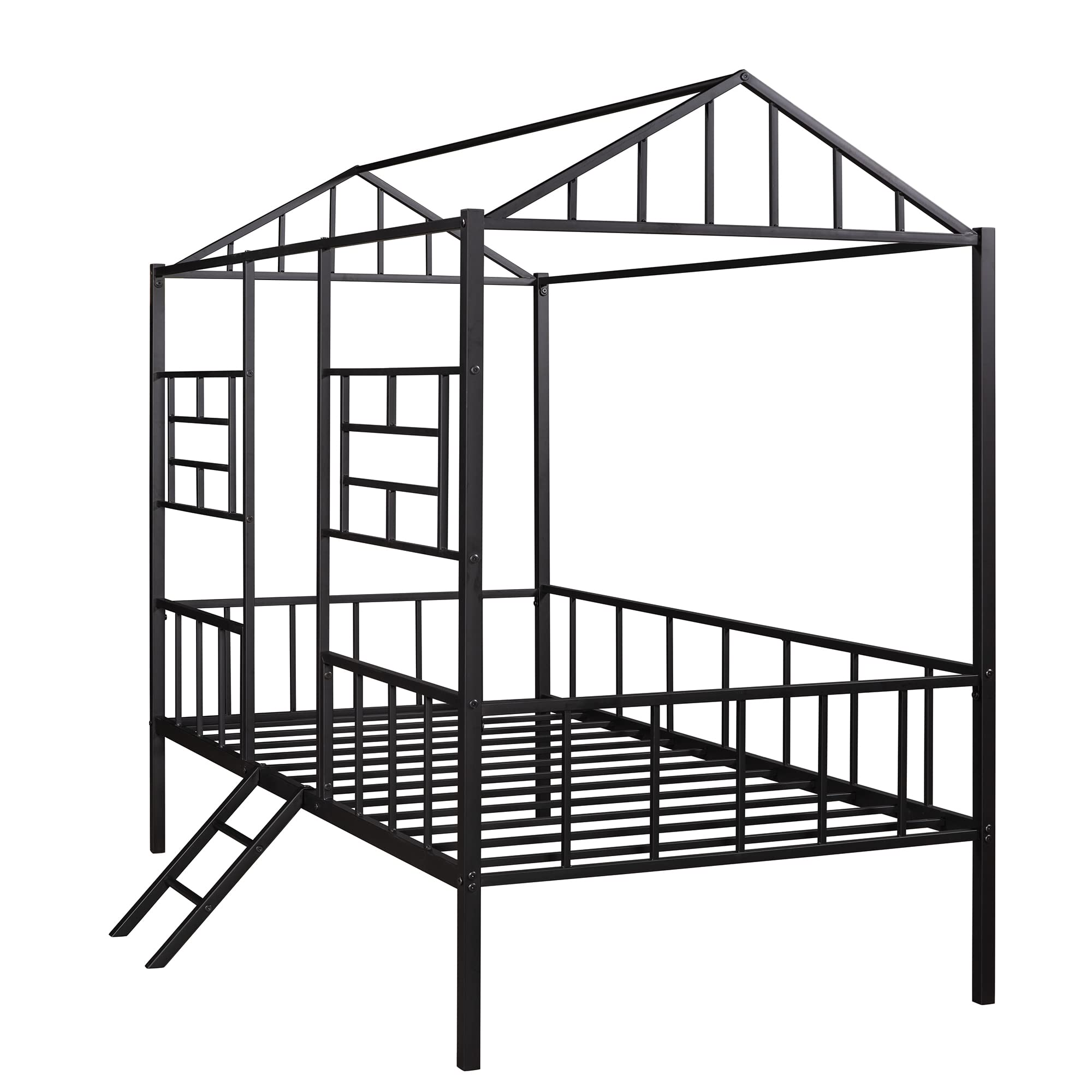 SOFTSEA Twin Metal House Bed Frame - Industrial Style Low Loft Platform Bed with Support Slats for Kids | Durable & Stylish Bedroom Furniture for Boys & Girls | Perfect for Small Spaces, Kids Rooms & Loft Decor