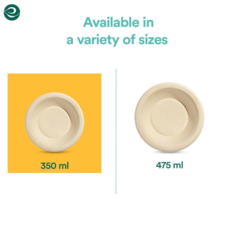 Eco-Friendly 350ml Disposable Bagasse Bowls (50 Pack) - Biodegradable Sugarcane Fiber Bowls for Snacks, Dinner, Parties & Weddings - Round Beige Compostable Tableware for Sustainable Events & Catering