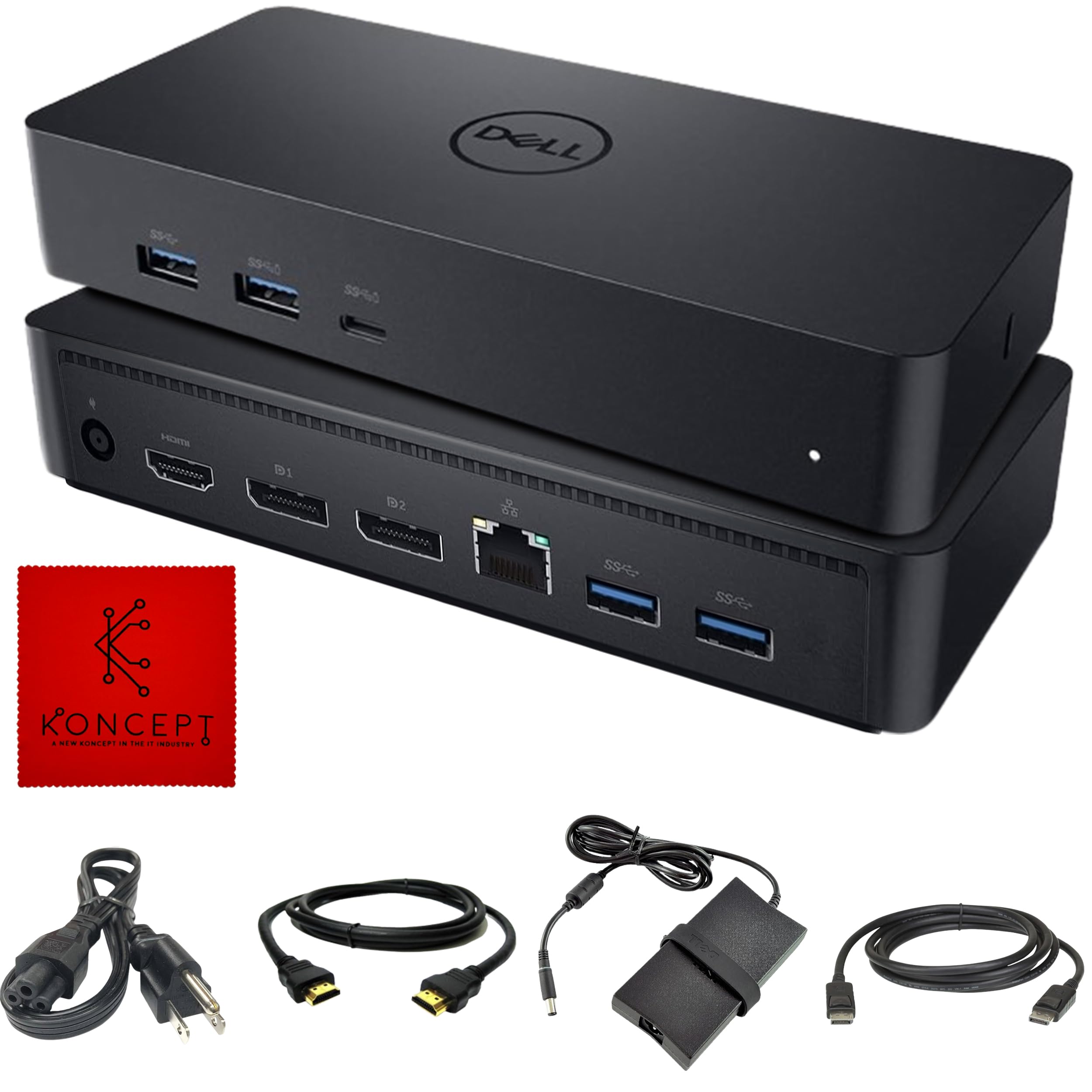 Dell D6000S USB-C Docking Station Bundle with 130W Power Adapter, HDMI & DisplayPort Cables - Universal Laptop Dock for Home & Office (Renewed, 1 Year Warranty) | Perfect for Multi-Monitor Setup & Remote Work
