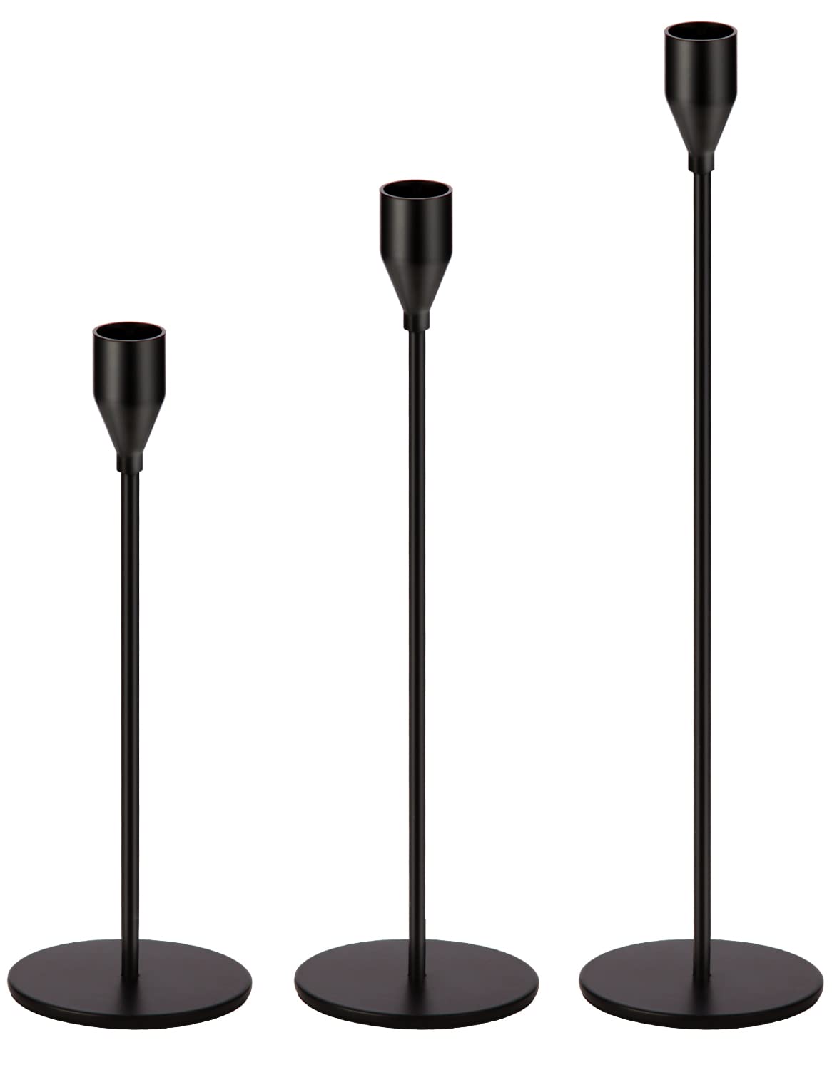 Matte Black Metal Candle Holders Set of 3 - Elegant Candlestick Holders for Wedding, Dining, Party Decor - Fits 3/4 Inch Thick Candles & LED Candles - Perfect for Centerpieces, Table Settings, and Romantic Ambiance