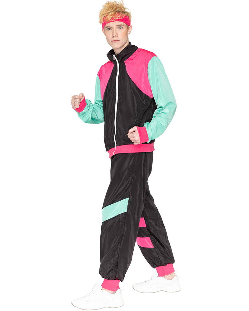 80s Black and Pink Deluxe Tracksuit Adult Costume - Retro 80s Workout Outfit for Halloween, Cosplay, and 80s Themed Parties