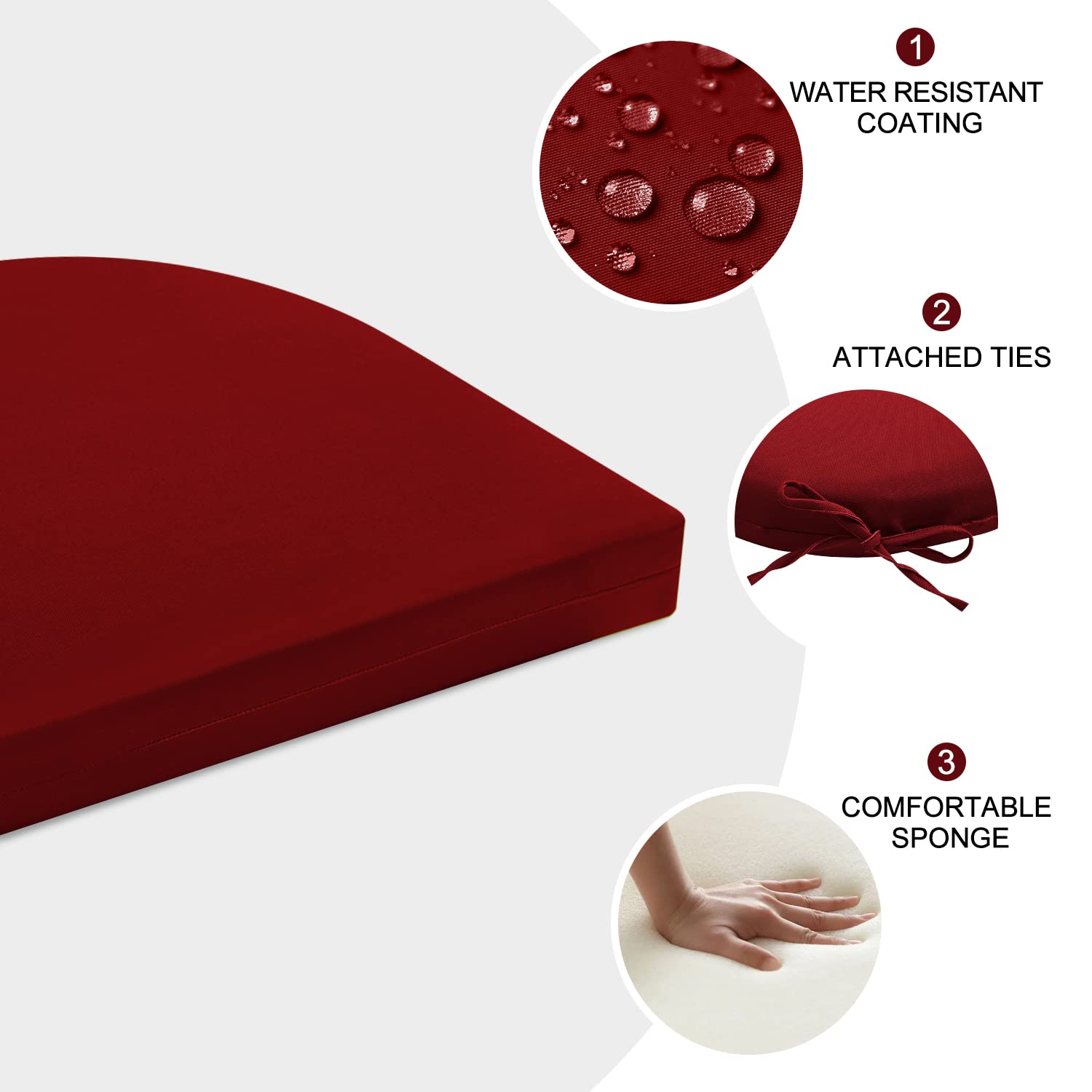 LOVTEX 4-Piece Outdoor Chair Cushions Set - Waterproof Patio Furniture Cushions with Ties (17x16x2 Inches, Dark Red) - Perfect for Garden, Poolside, Deck & Patio Seating
