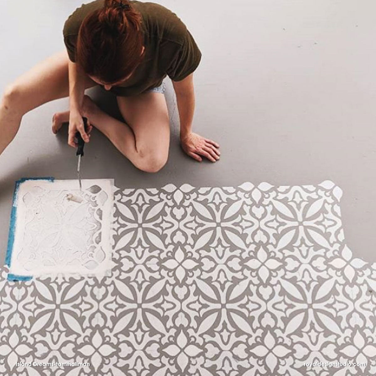 Island Dreams Tile Allover Stencil - DIY Home Decor Stencil for Wall, Floor & Furniture - Perfect for Bathroom, Kitchen & Outdoor Projects