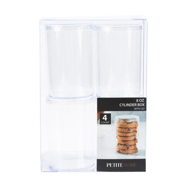8 oz. Clear Plastic Cylinder Boxes with Lids - Set of 4 | Perfect for Candy, Party Favors, Wedding Decorations & DIY Crafts Storage