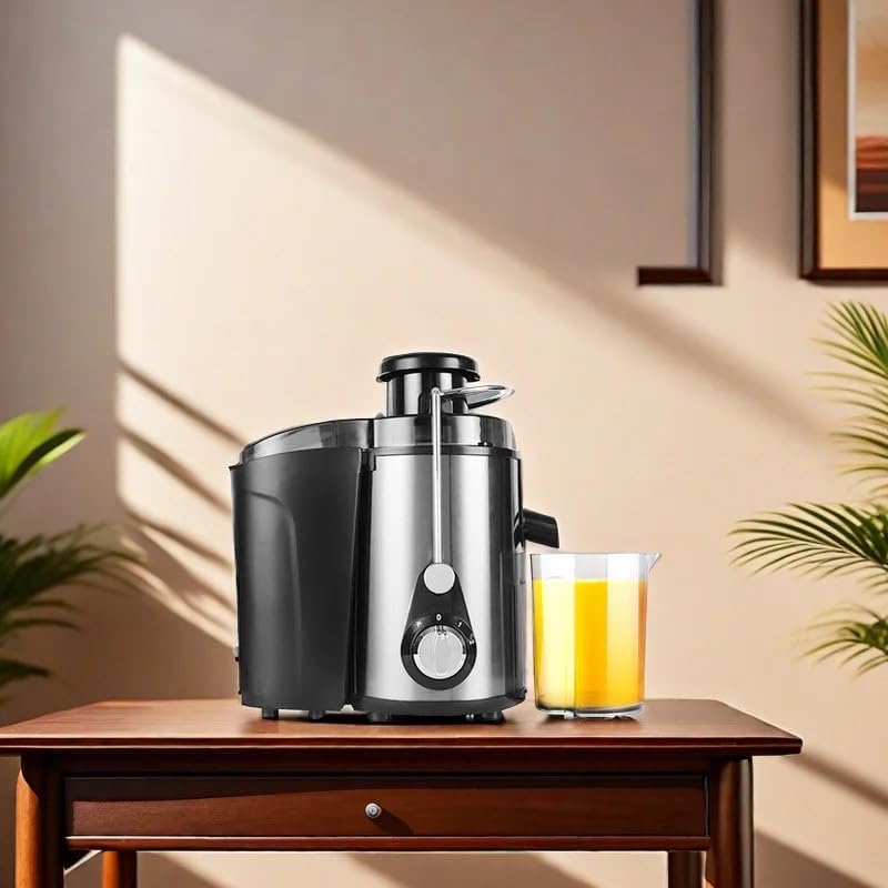 1000W High-Speed Electric Juicer - 1L Large Capacity Stainless Steel Cold Press Juicer - BPA Free, Copper Motor, Dual Cone Extractor - Wide Feed Chute for Whole Fruits - 2 Speed Settings (110V) - Silver/Black - Perfect for Healthy Juicing at Home, Gym, or Office