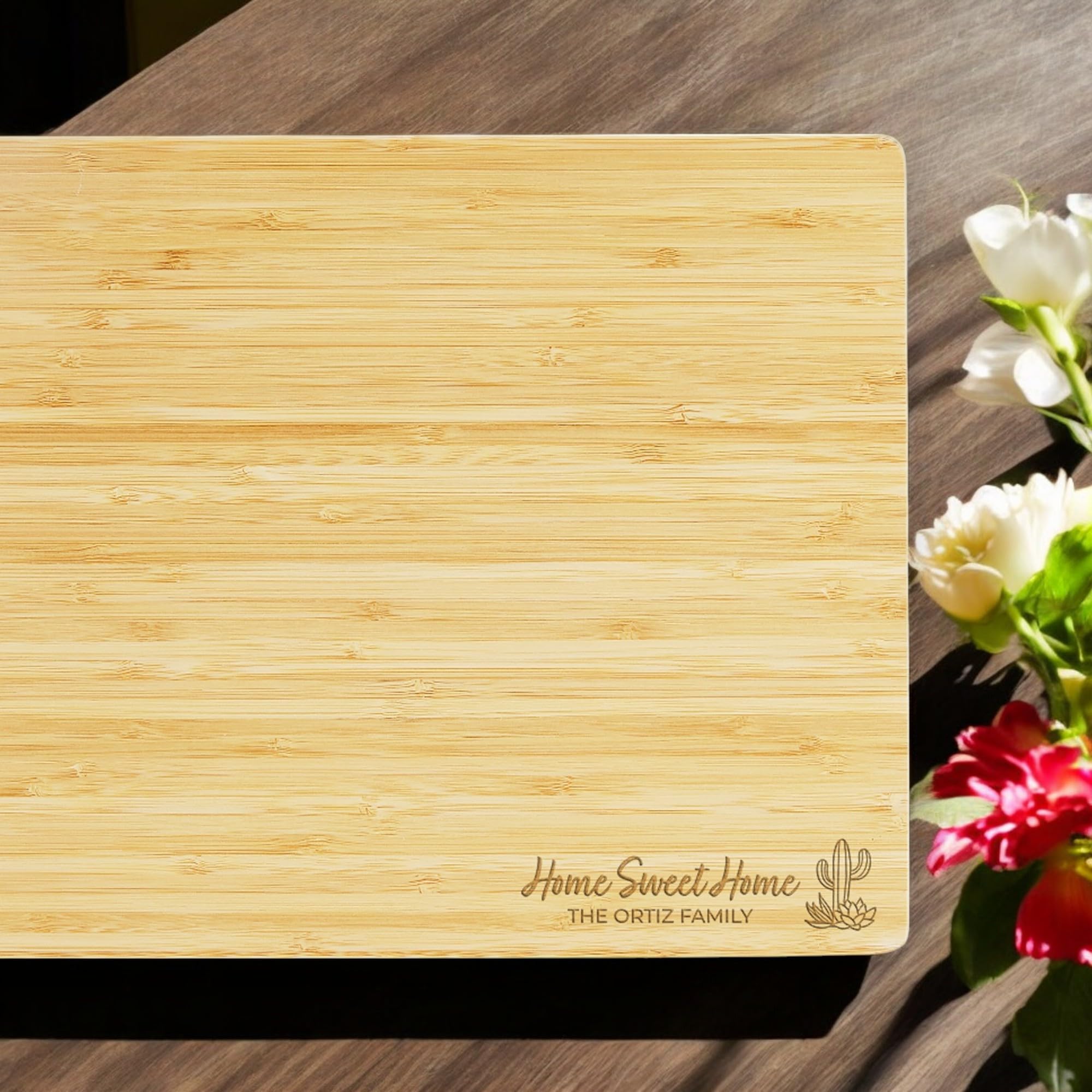 Premium Bamboo Cutting Board with Engraved Design - Durable Chopping Board for Meat, Vegetables, Fruits - Eco-Friendly Kitchen Essential - Perfect Housewarming, Mother’s Day Gift - 
