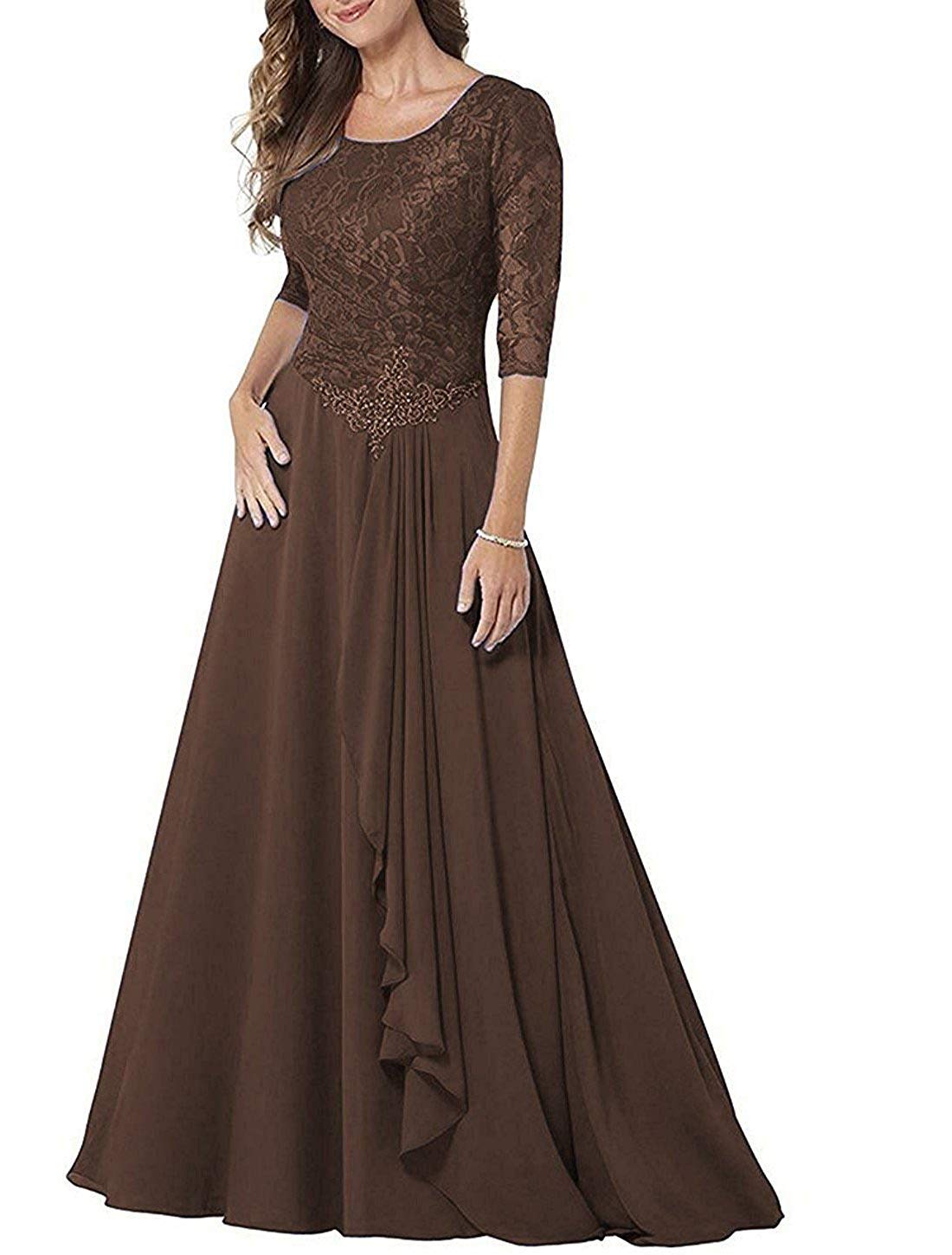 Elegant Long Sleeve Lace Mother of The Bride Dress - Formal Chiffon Evening Gown for Wedding Guest - Perfect for Special Occasions, Ceremonies & Formal Events