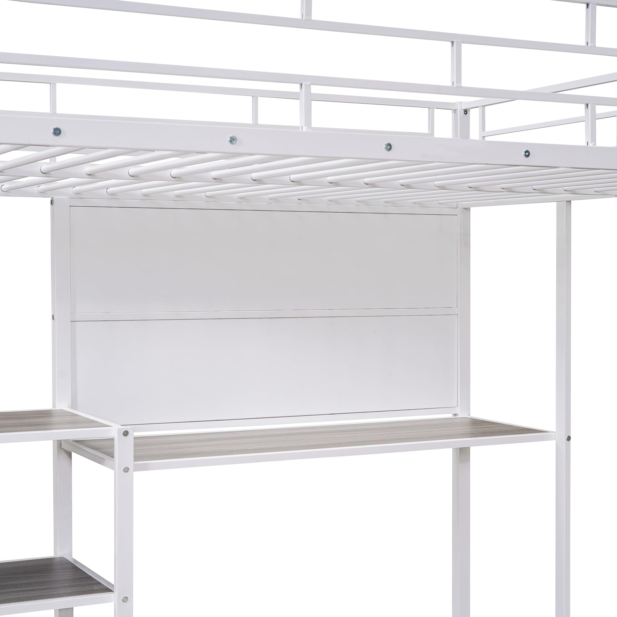 Full Size Loft Bed with Study Desk & Storage - Sturdy Metal Frame, Built-in Whiteboard & Ladder - Space-Saving Solution for Small Rooms, Dorms & Apartments (White)