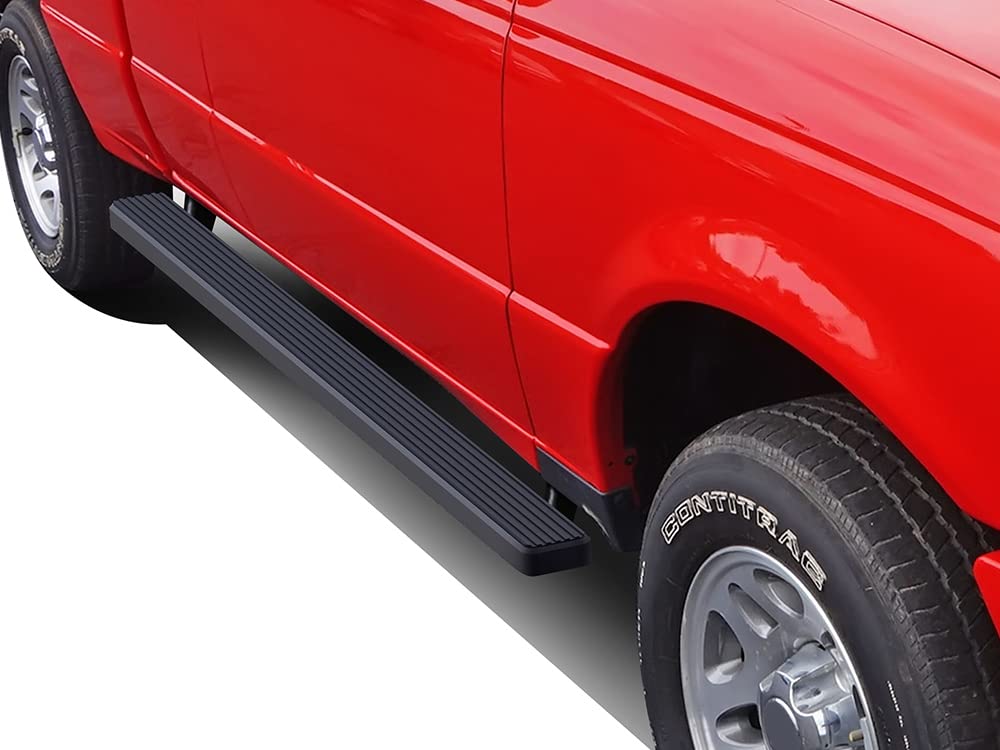 APS iBoard 4-Inch Black Running Boards | Compatible with 1998-2011 Ford Ranger & Mazda B-Series Super Cab | Nerf Bars Side Steps for Off-Road & Daily Driving Protection