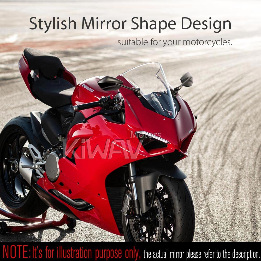 KiWAV Motorcycle Mirrors PalmII Black Fairing Mount with Chrome Adapter - Compatible with Ducati Panigale 899 959 1199 1299 - Durable Adjustable Rearview Mirrors for Enhanced Safety on Road Trips & City Commuting