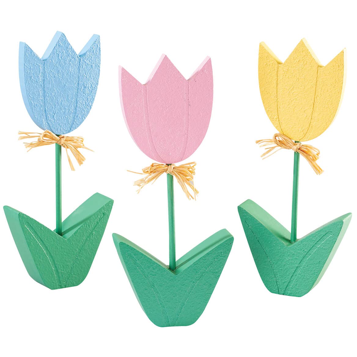 Premium Wooden Tulip Flowers - Set of 3 Handcrafted Artificial Floral Decor for Home, Office, Wedding & Spring Table Centerpieces