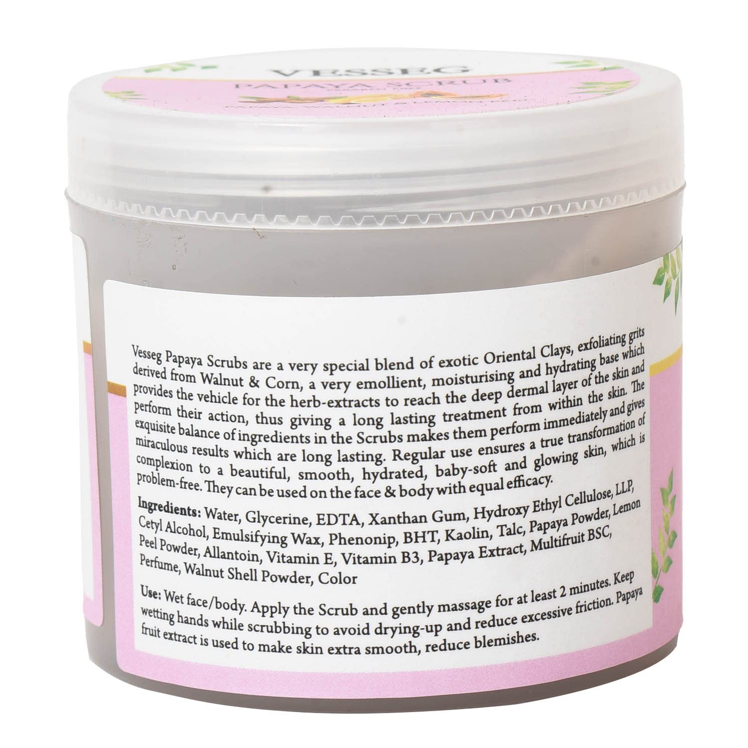 VESSEG Natural Papaya Body Scrub with Walnut & Lemon Peel - Paraben Free Exfoliator for Soft Skin (100g) | Gentle Face & Body Scrub for Dry Skin, Perfect for Spa Day & Self Care Routine