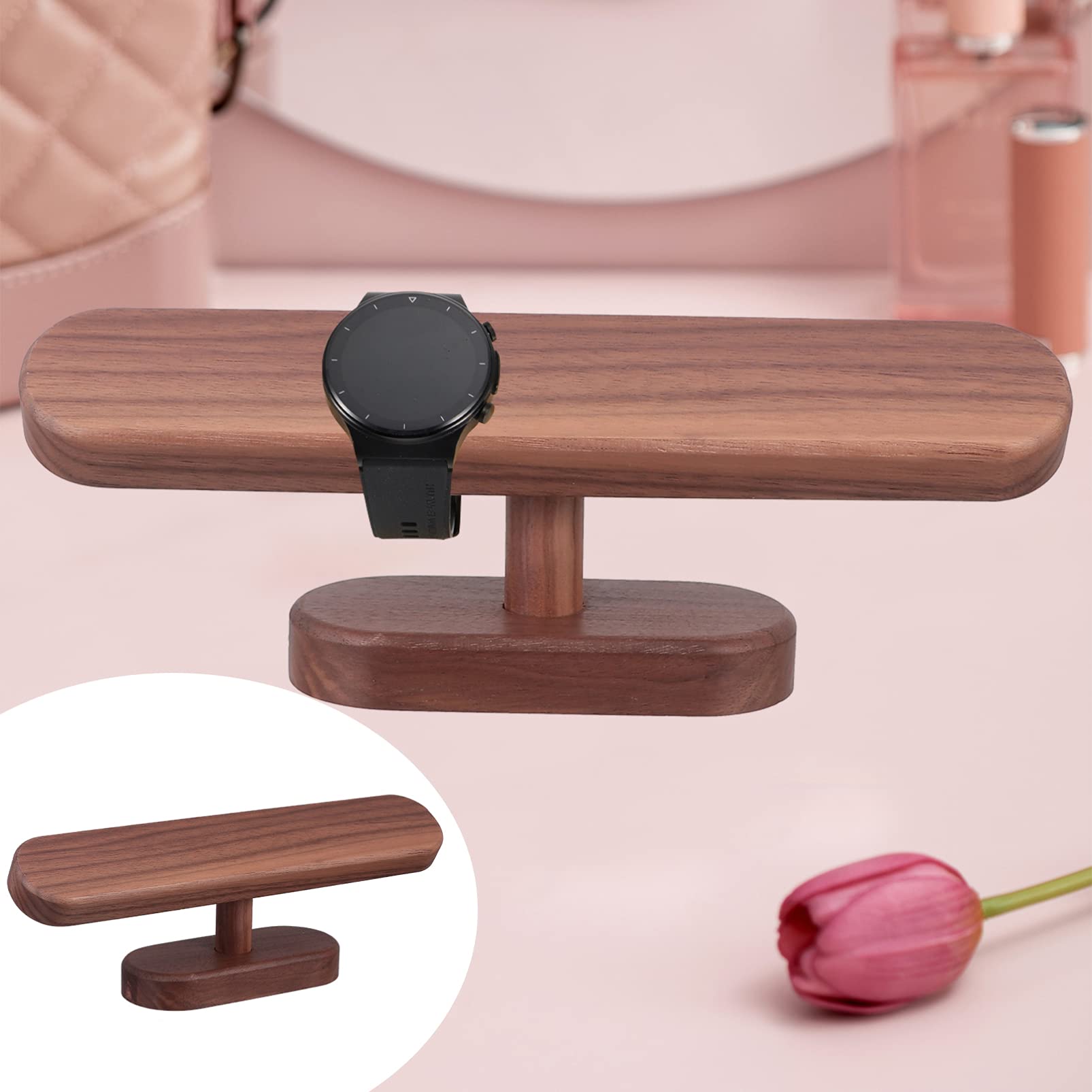 Premium Wooden Watch & Jewelry Stand - Necklace Organizer, Bracelet & Ring Display Holder - Elegant Jewelry Storage for Dresser, Vanity & Bedroom Decor