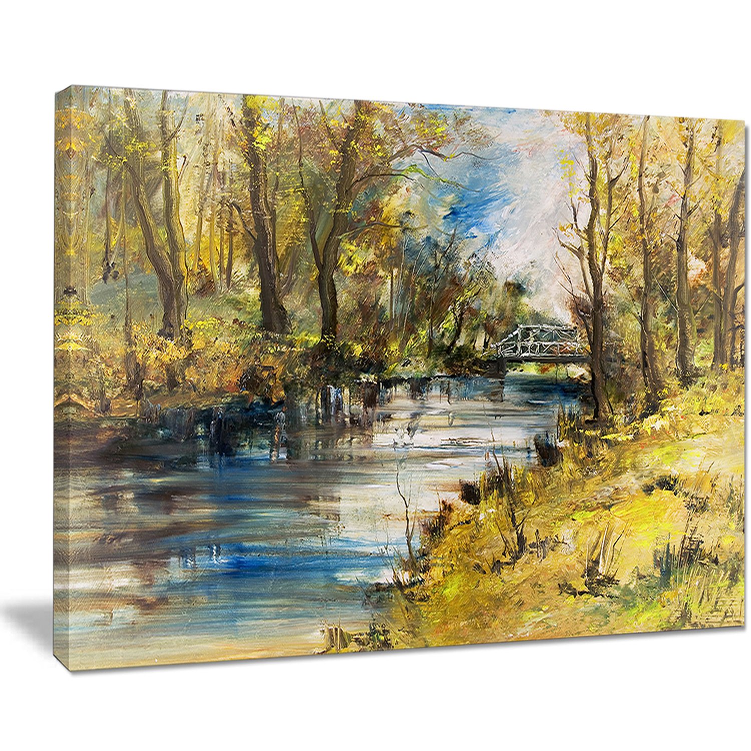 Designart Bridge Over River Oil Landscape Painting - 30x40 Inch Metal Wall Art Decor for Living Room, Bedroom & Office - MT8520 - Modern Canvas Print for Home & Office Interior Design