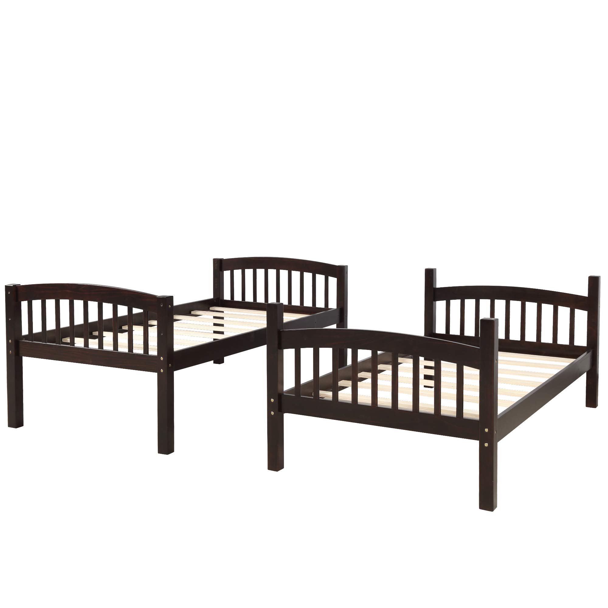 JULYFOX Twin Over Twin Bunk Bed with Finsbury Headboard - Heavy Duty 500 LB Capacity Wooden Bed Frame, No Box Spring Needed, Includes Ladder & Safety Guard Rails - Space Saving Solution for Kids Rooms, Guest Rooms & Small Apartments (Espresso)