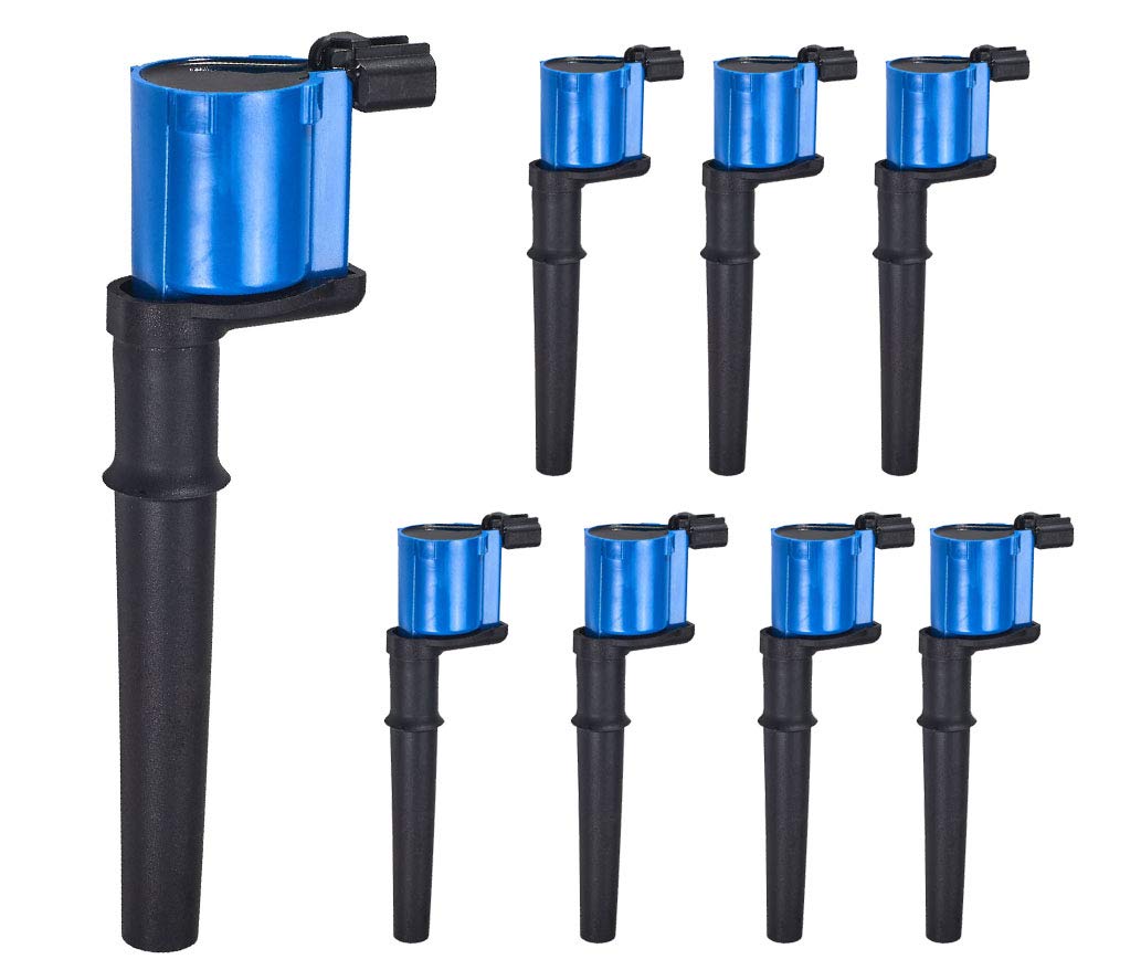 ENA Set of 8 Blue Ignition Coil Packs - Compatible with Ford Lincoln Mustang Avanti GT Navigator Blackwood Continental Mark Marauder Roadster (1997-2006) - Replacement for DG512 UF191 - Fits 4.6L 5.4L 5.8L Engines - High Performance Ignition Upgrade for Smoother Acceleration & Better Fuel Efficiency