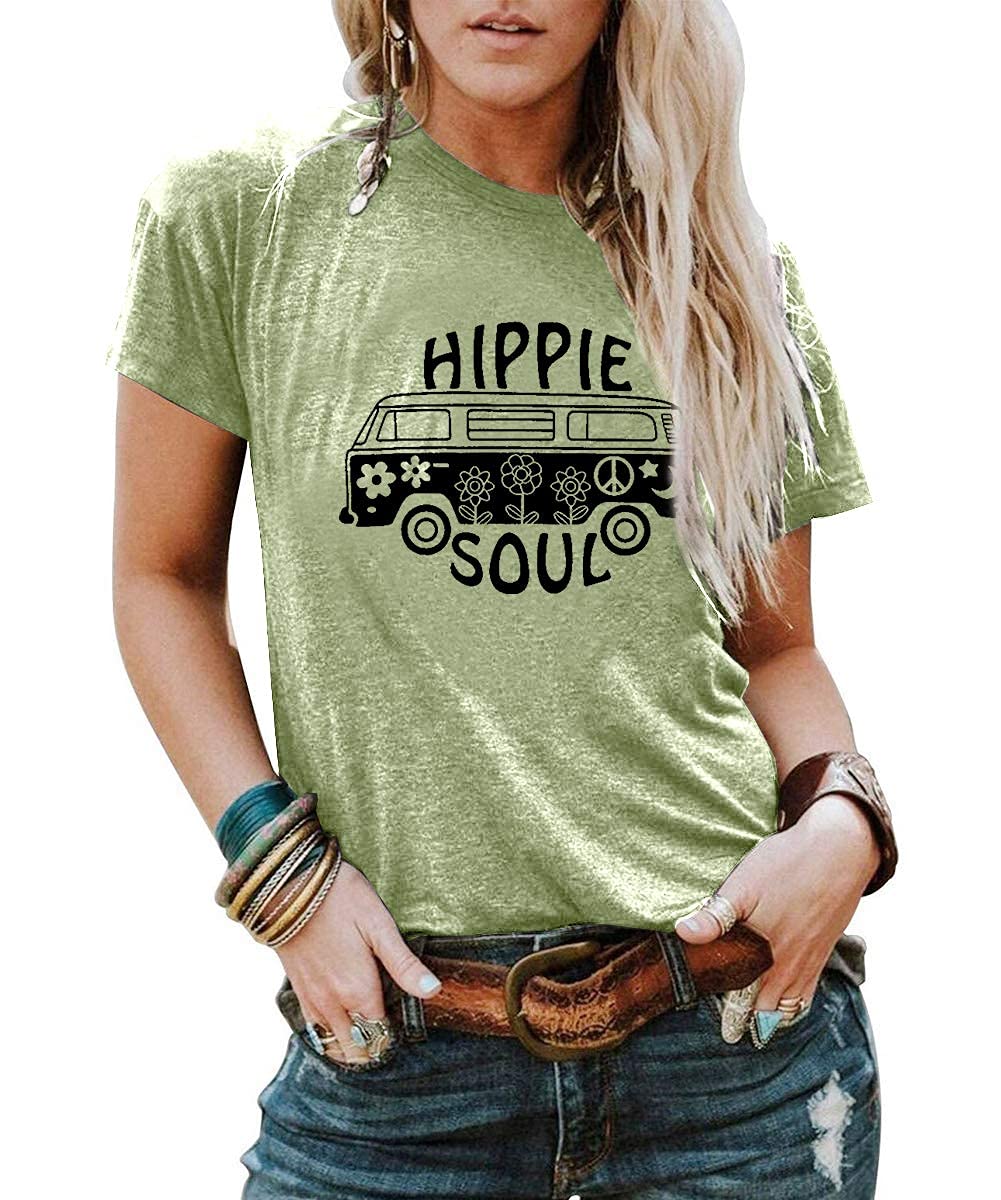BLANCHES Women's Vintage Graphic Tee - Hippie Style Summer Tops with Crew Neck & Short Sleeve | Casual Boho Shirt for Music Festivals, Beach Outings & Everyday Wear