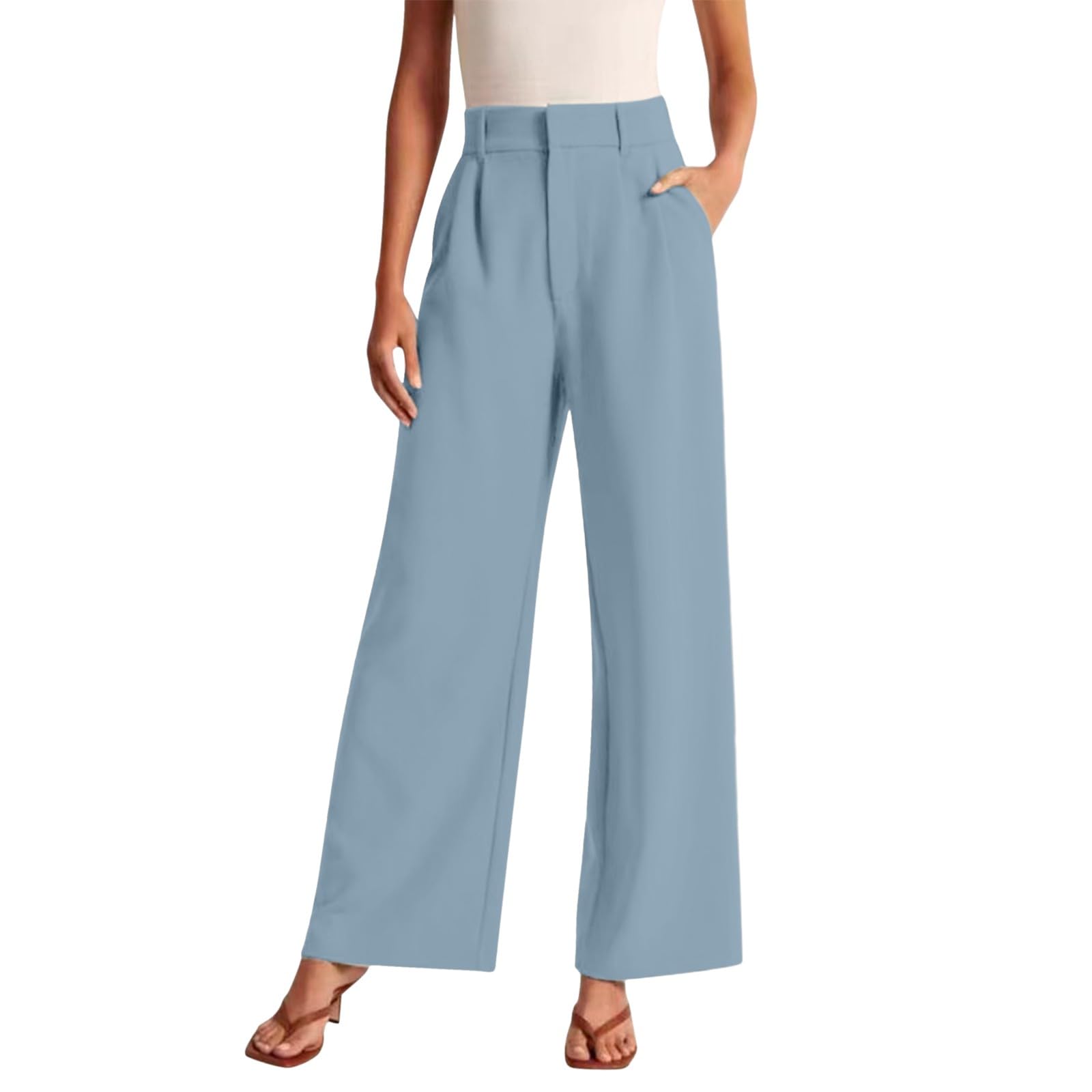 Women's High Waisted Wide Leg Pants - Stretch Elastic Back Waistband Business Work Trousers - Office Professional Straight Leg Suit Pants for Work, Business Meetings & Formal Occasions