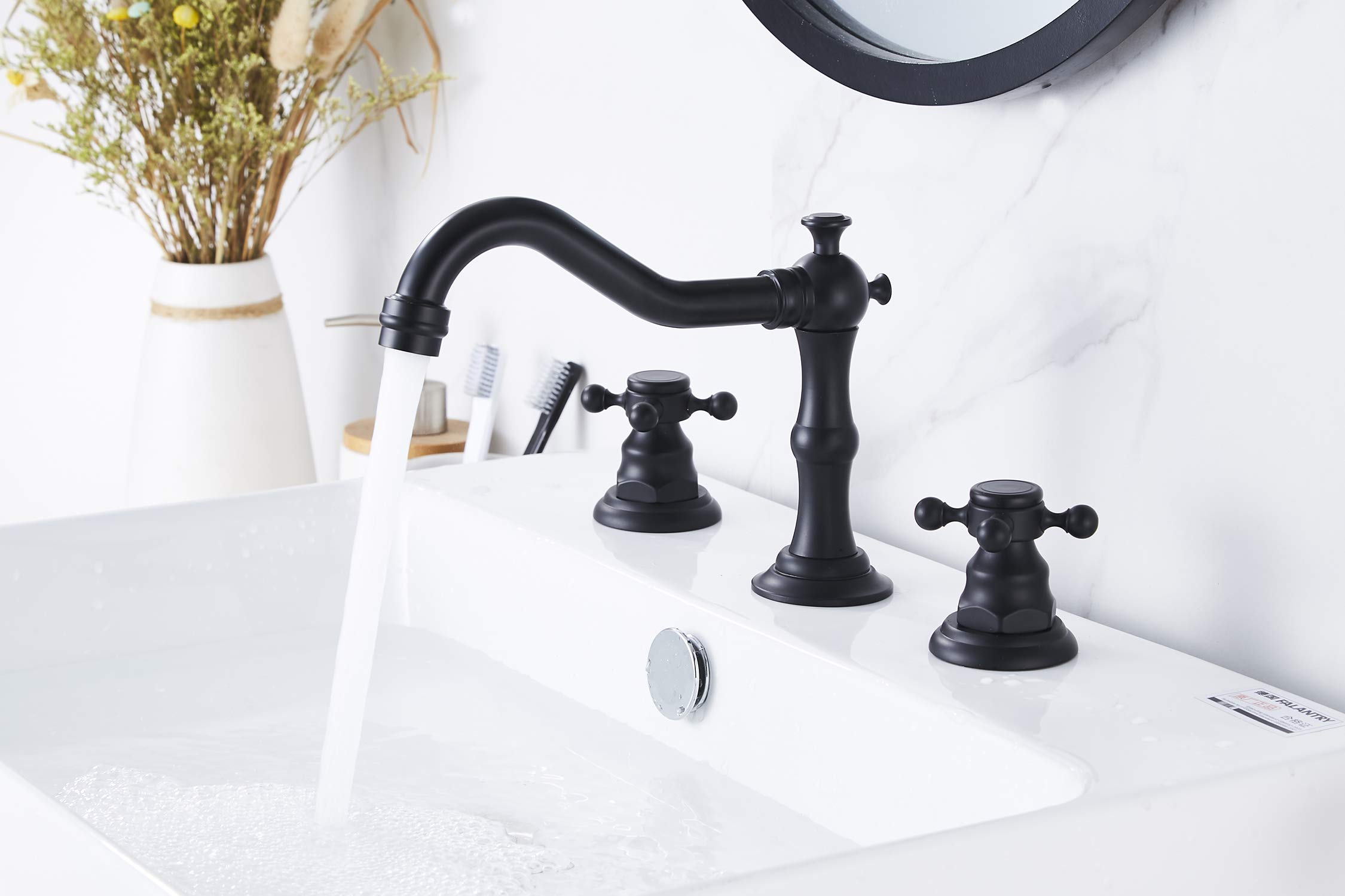 Premium 8-Inch Widespread Black Bathroom Faucet - 2 Handle 3 Hole Sink Faucet with Drain Assembly & Hose - Perfect for Modern Bathroom Renovations & Vanity Upgrades