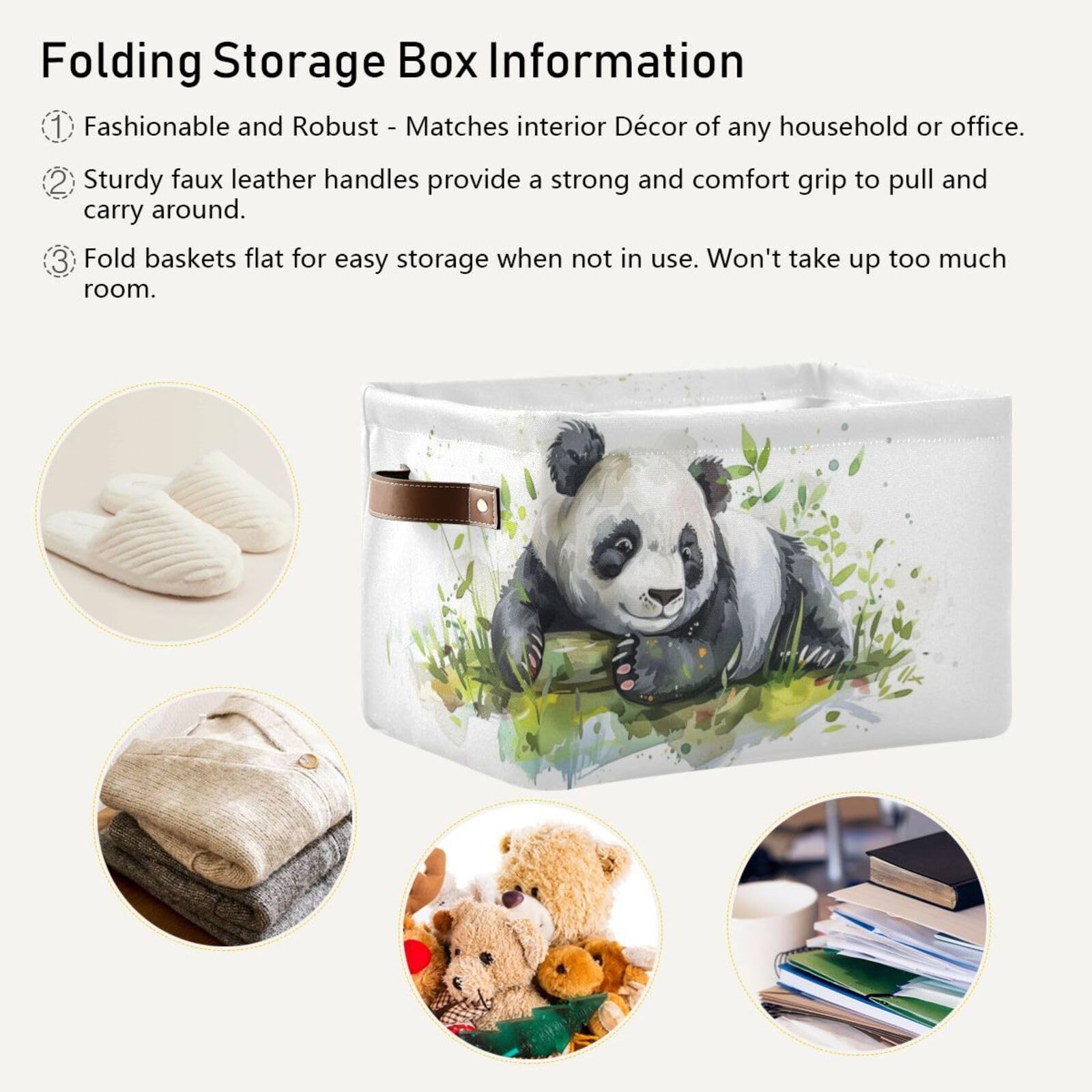Large Fabric Storage Bins with Handles - Panda Collapsible Baskets for Clothes, Toys & Home Organization