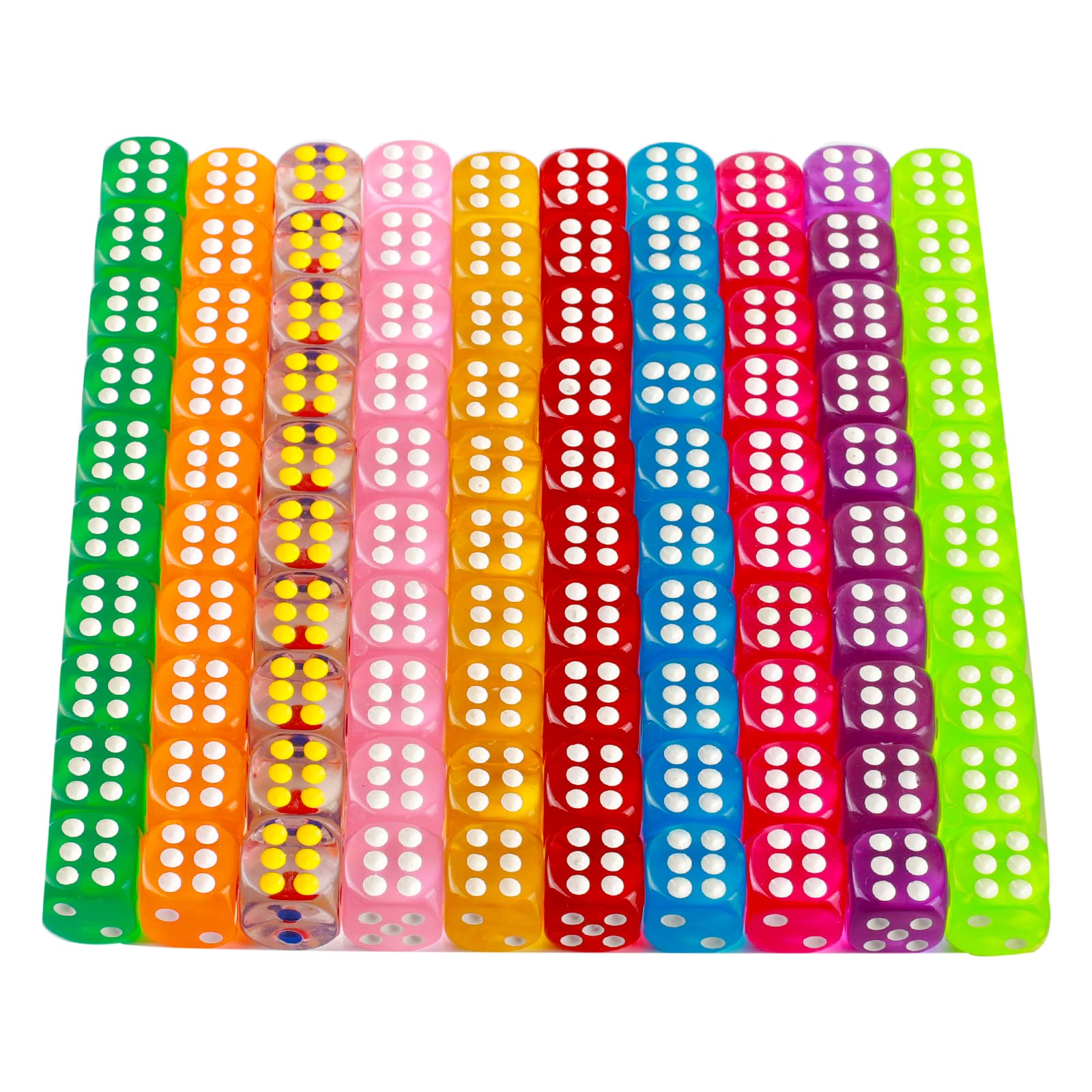 Accolade 6-Sided Transparent Acrylic Dice Set - 14mm Colorful Game Dice for Board Games, Bunco, Math & Party Activities - Perfect for Game Nights, Classroom Learning & Casino-Themed Events
