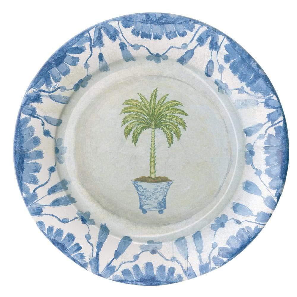 Eco-Friendly Caspari Potted Palms China Paper Dinner Plates - Pack of 8, Premium Disposable Plates for Parties, Picnics & Home Decor - Elegant Palm Leaf Design