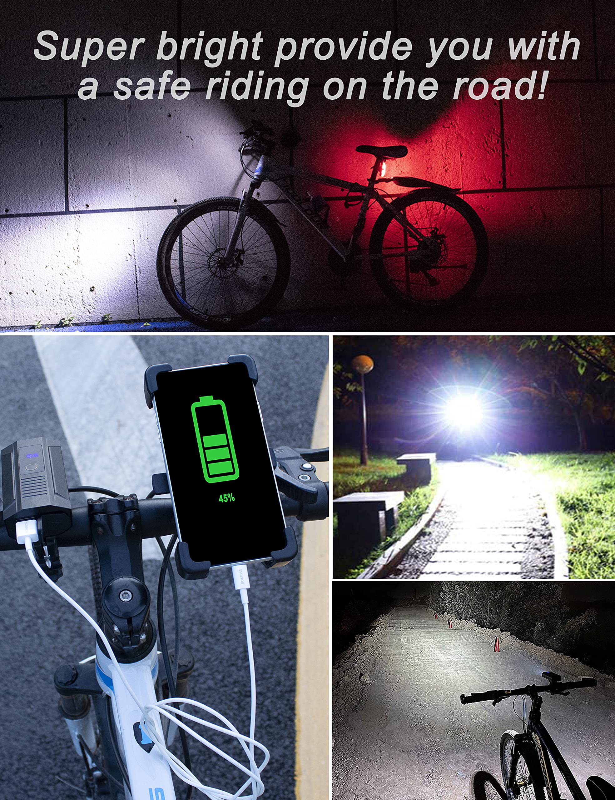 USB Rechargeable Bike Lights - Waterproof LED Bicycle Headlight & Taillight Set with Quick Release, Easy Installation for Night Cycling Safety | Perfect for Commuting, Mountain Biking & Road Cycling