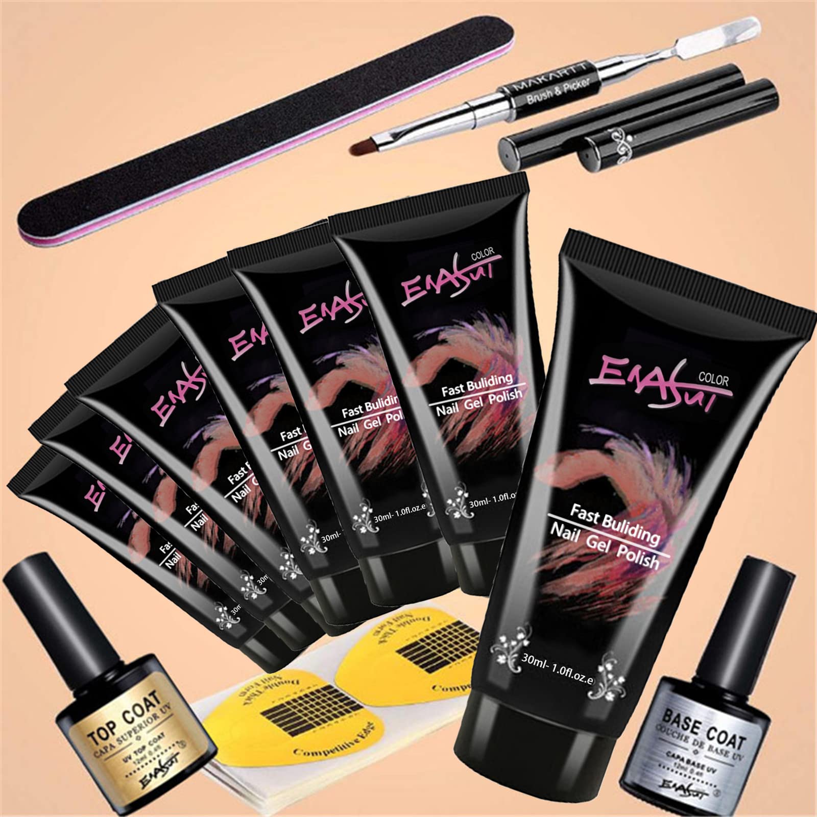 6 Colors 30ml Poly UV Gel Nail Extension Kit with LED Nail Lamp - Quick Building Nail Enhancement Set for Professional & DIY Nail Art - Perfect for Salon, Home Use & Special Occasions