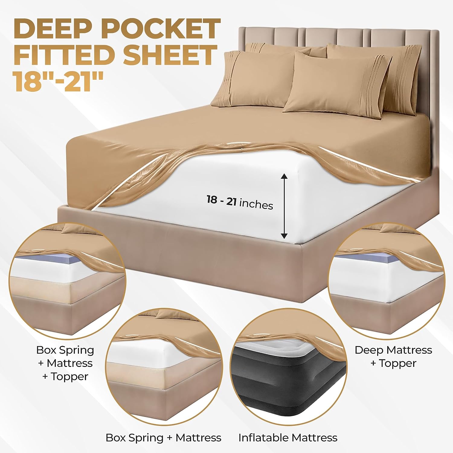 Luxury 1000 Thread Count Egyptian Cotton Bed Sheet Set - King Size, Extra Deep Pocket (18-22 Inches) for Comfort & Durability | Perfect for Master Bedroom, Guest Room & Hotel Use