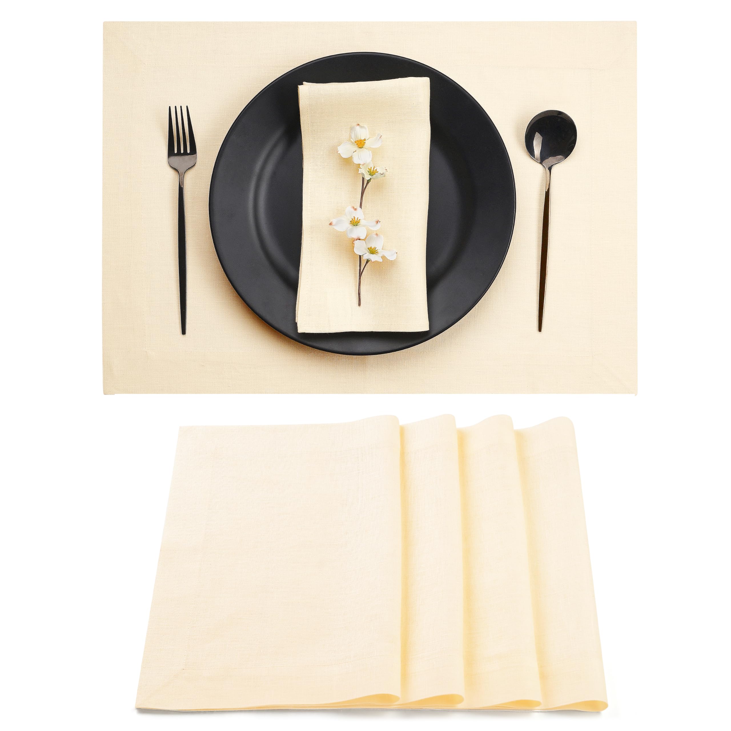 D'Moksha Homes 100% Pure Linen Placemats Set of 4 - 14