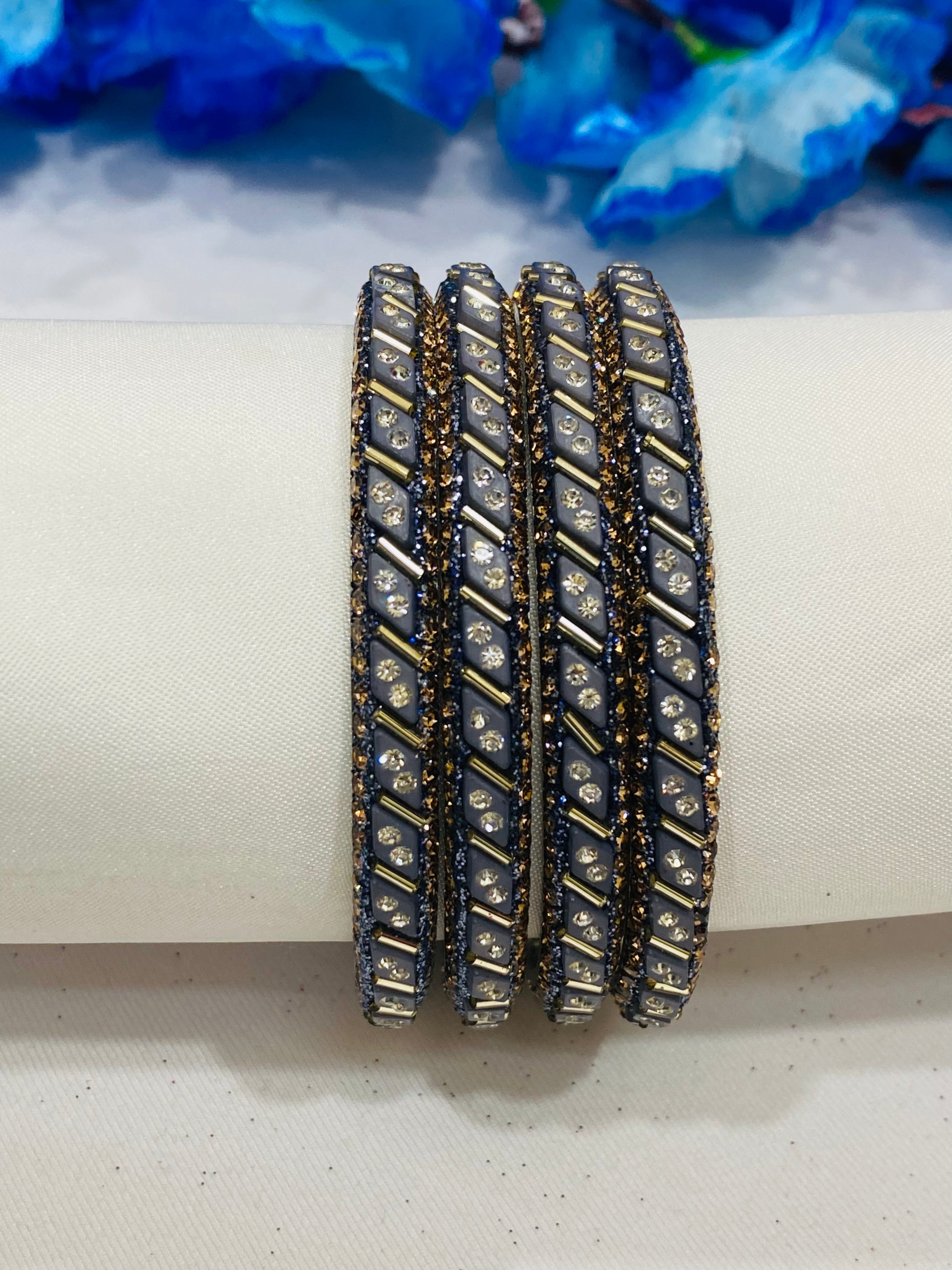Elegant Gray Metal Bangles with Stone Accents for Women - Perfect for Casual Wear, Parties & Gift Giving