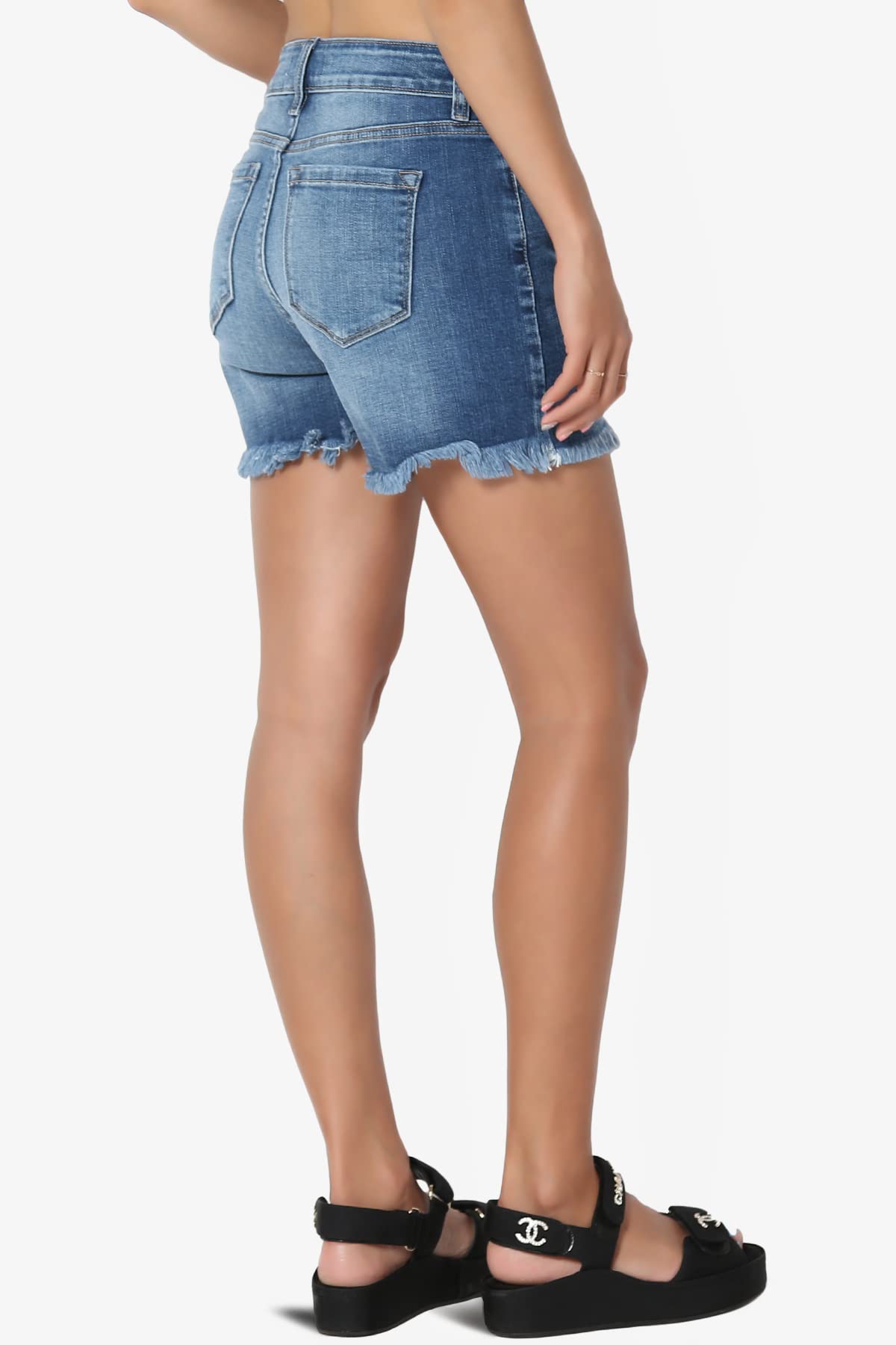Stylish High Waisted Stretch Denim Shorts for Women - Frayed Hem & Faded Wash (Sizes S-XL) | Perfect for Summer Outfits, Beach Vacations & Casual Wear