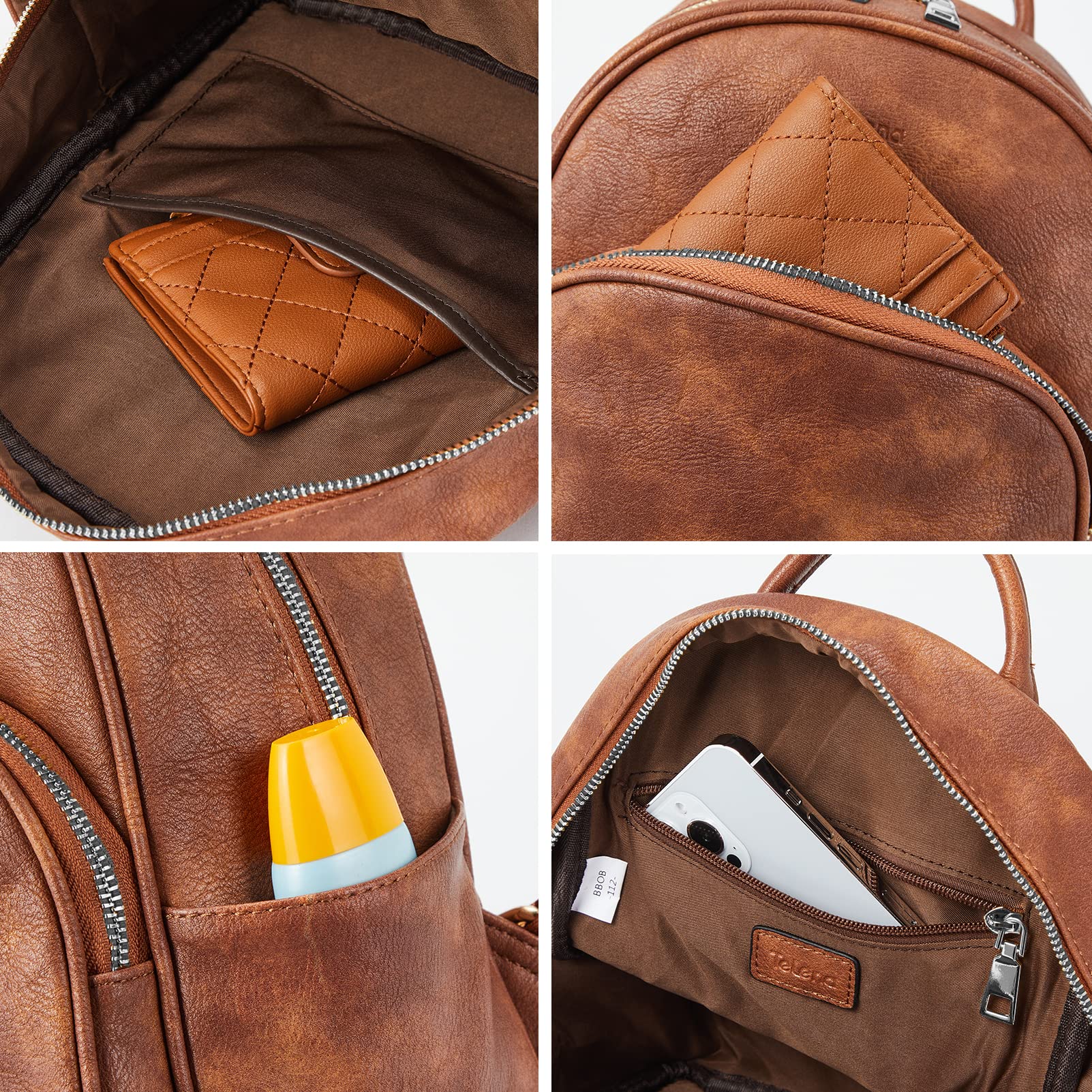 Telena Small Leather Backpack Purse for Women & Girls - Cute Mini Travel Shoulder Bag for School, Work, Shopping & Daily Use