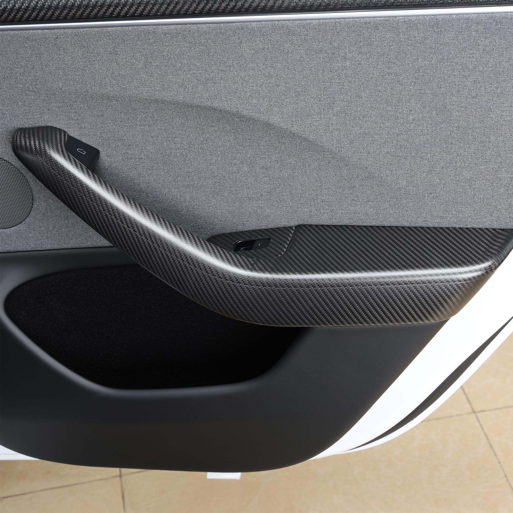 Premium Real Carbon Fiber Armrest Covers for Tesla Model 3 Highland 2024+ (4-Piece Set) - Front & Rear Door Protection - Luxury Interior Upgrade for Enhanced Driving Comfort