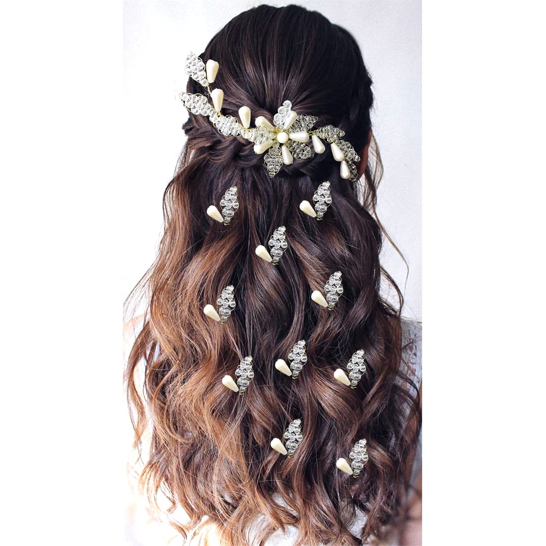 Sparkling Crystal & Pearl Flower Hair Clips - Elegant Artificial Bangs Hair Accessories for Women & Girls | Perfect for Weddings, Parties & Everyday Styling