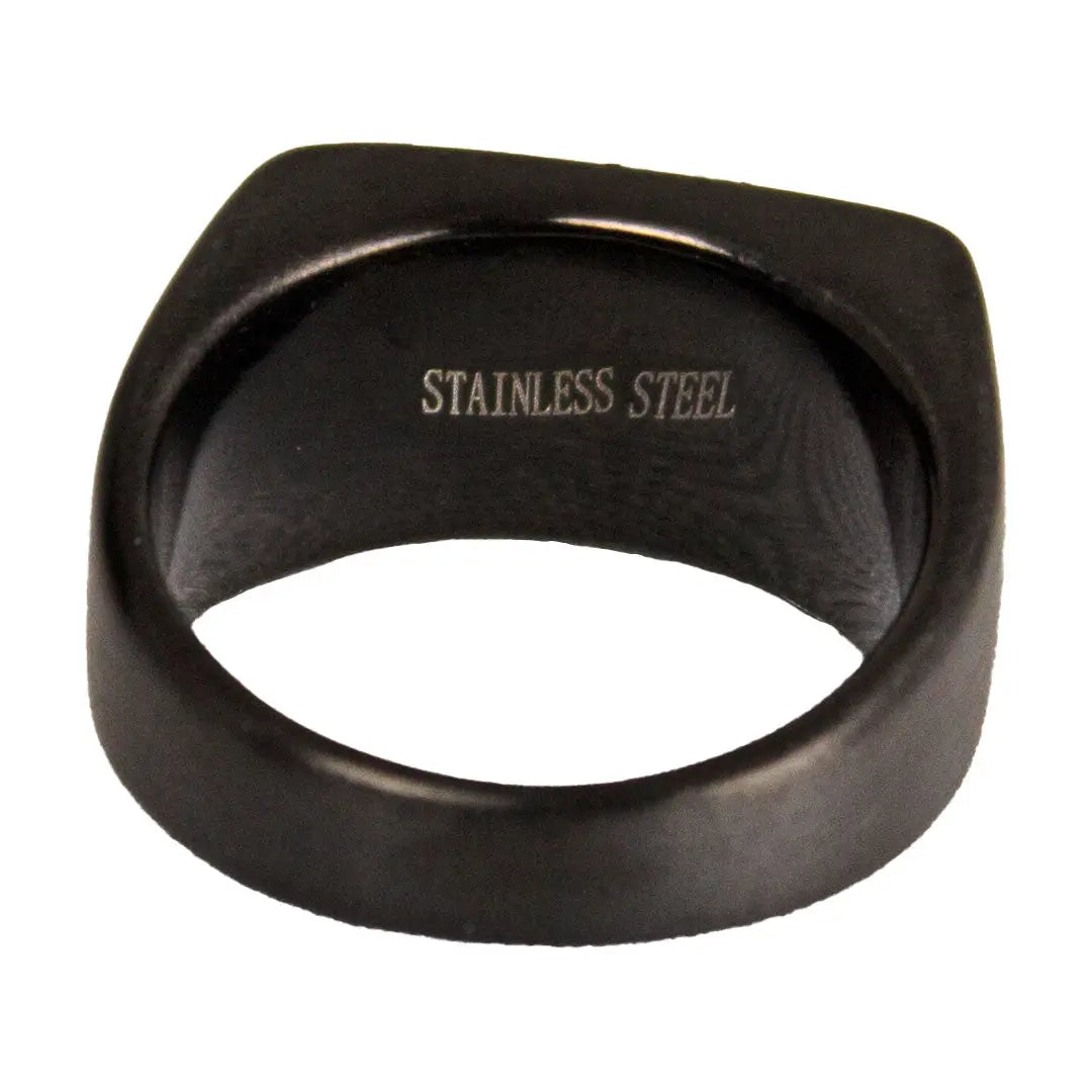 SteelTime Men's Black Stainless Steel Signet Ring with Stone Detail - Classic Jewelry for Formal Occasions, Weddings & Gifts