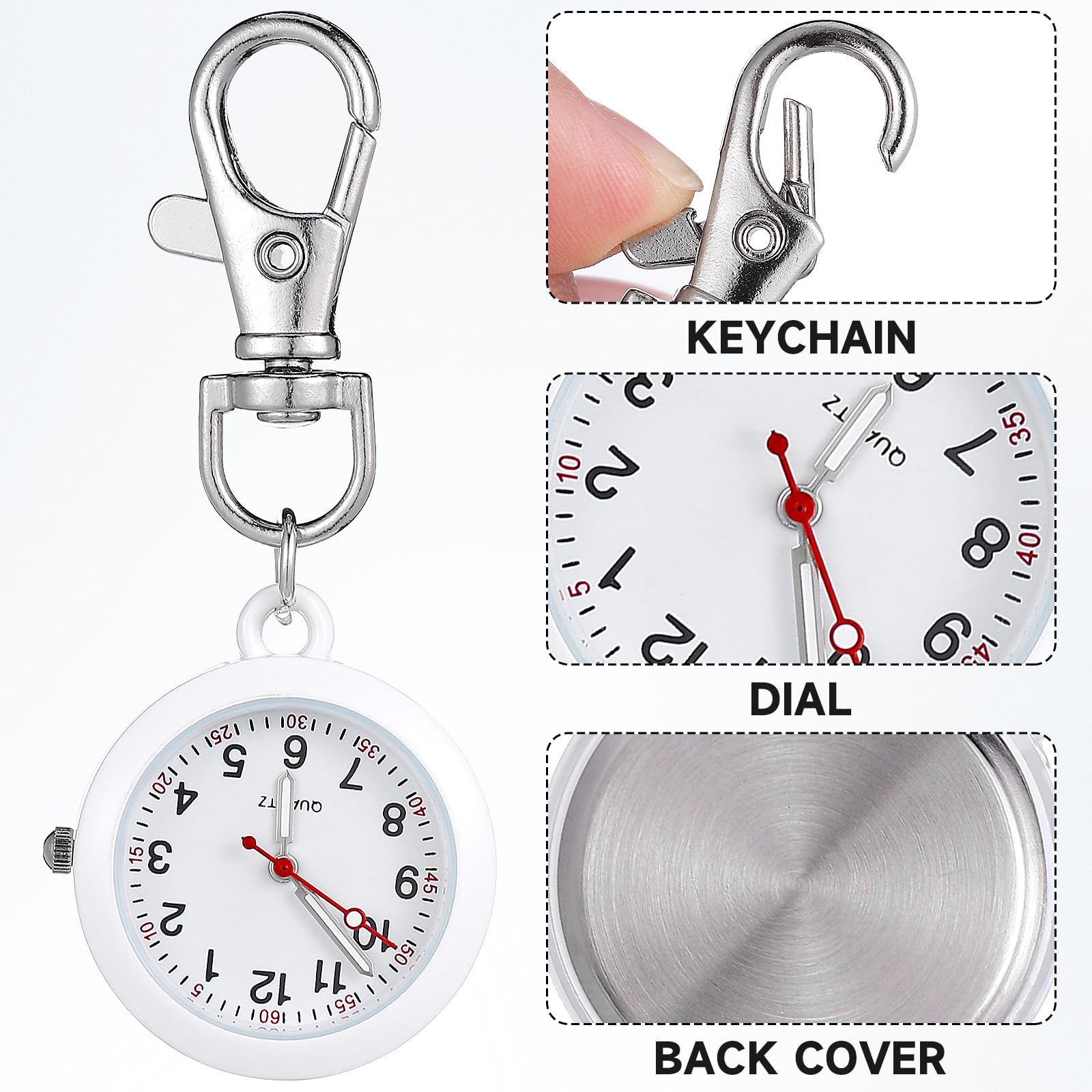 Balacoo Clip On Pocket Watch for Nurses & Doctors - Digital Hanging Badge Watch for Women & Men, Portable Fob Watch with Clip (White) - Perfect for Medical Professionals, Healthcare Workers & Students