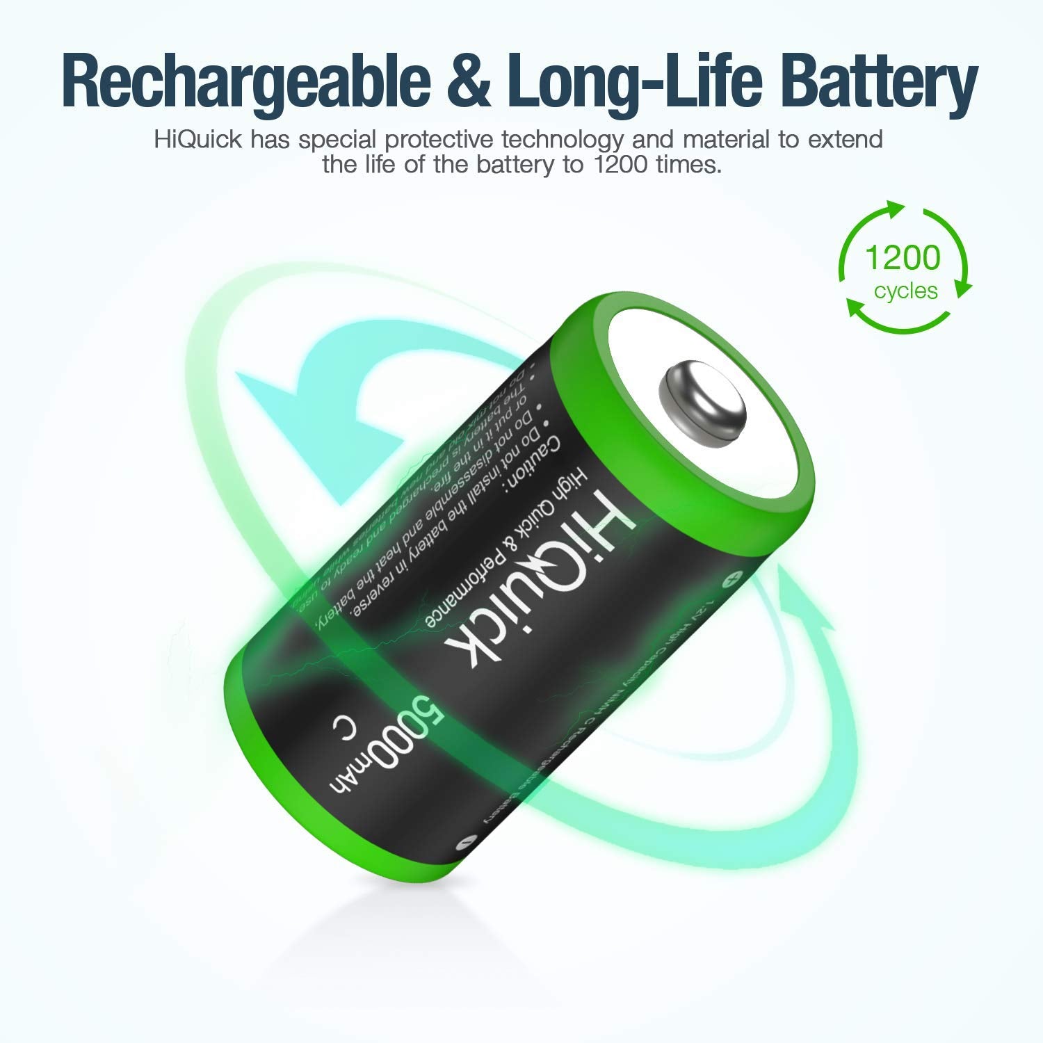 Hiquick C NiMH Rechargeable Batteries 1.2V 5000mAh - Long Lasting Power for Flashlights, Toys, and Electronic Devices