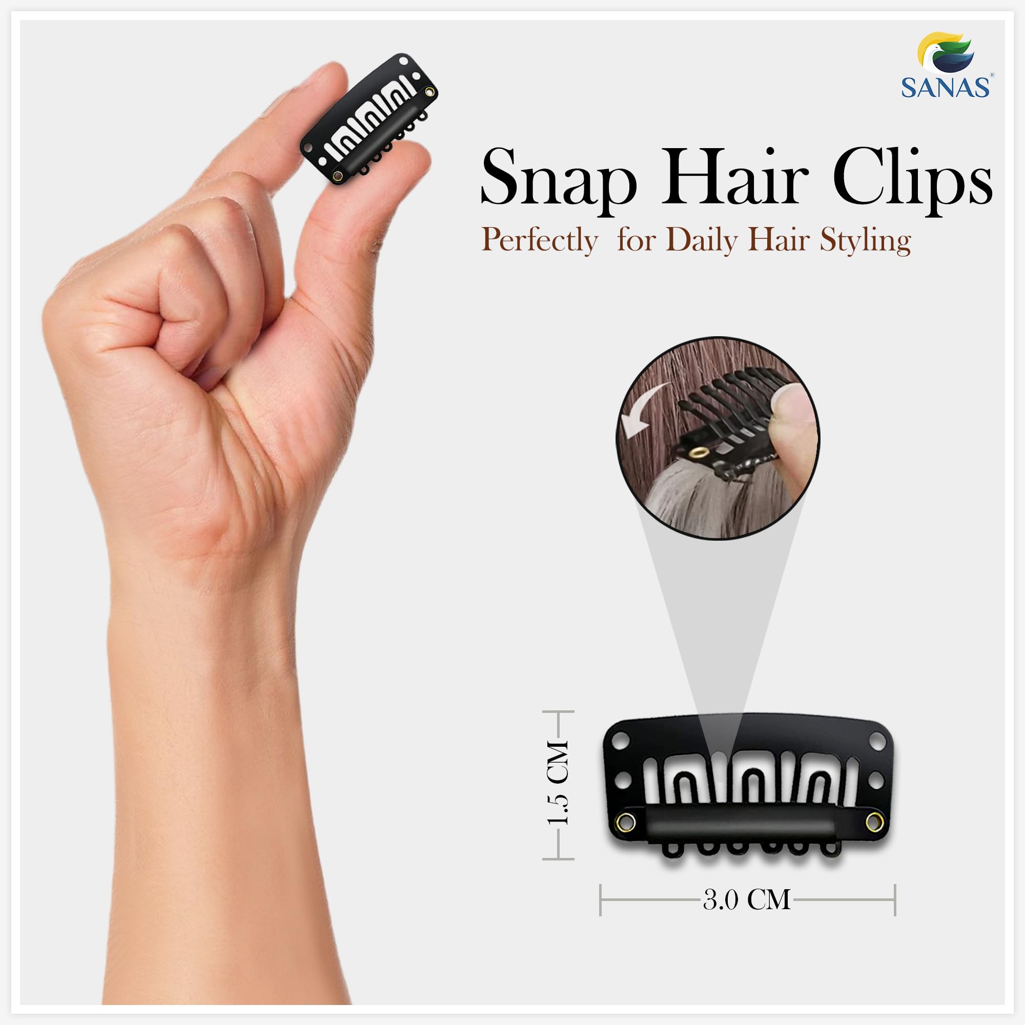 40pcs Black Hair Extension Clips for Women & Men - Secure Wig Clips with Safety Pins for Dupatta Setting, Hair Patches, and Clip-in Extensions - Perfect for Cosplay, Daily Styling, and Special Occasions