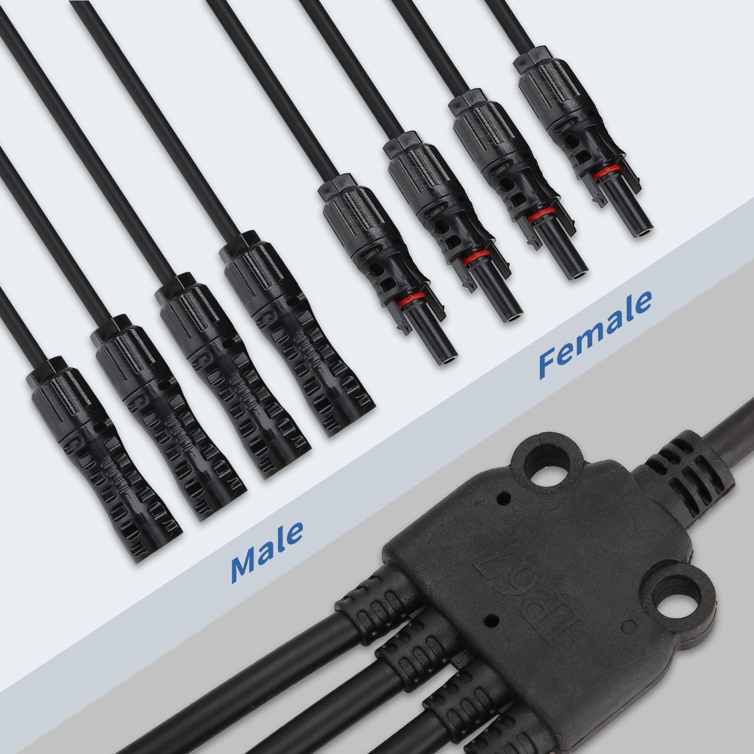 Ansxiy Solar Y Branch Connectors 1 to 4 - Solar Panel Parallel Connector Kit with M/FFFF & F/MMMM Adapters | Perfect for RV, Off-Grid & Home Solar Systems