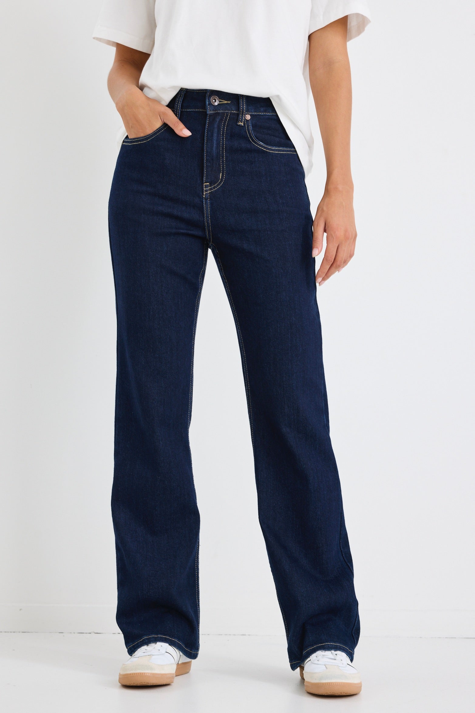 Farah Indigo High Rise Soft Flare Jeans for Women - Stretchy Denim Pants with Comfortable Fit - Perfect for Casual Wear, Office Outfits & Date Nights
