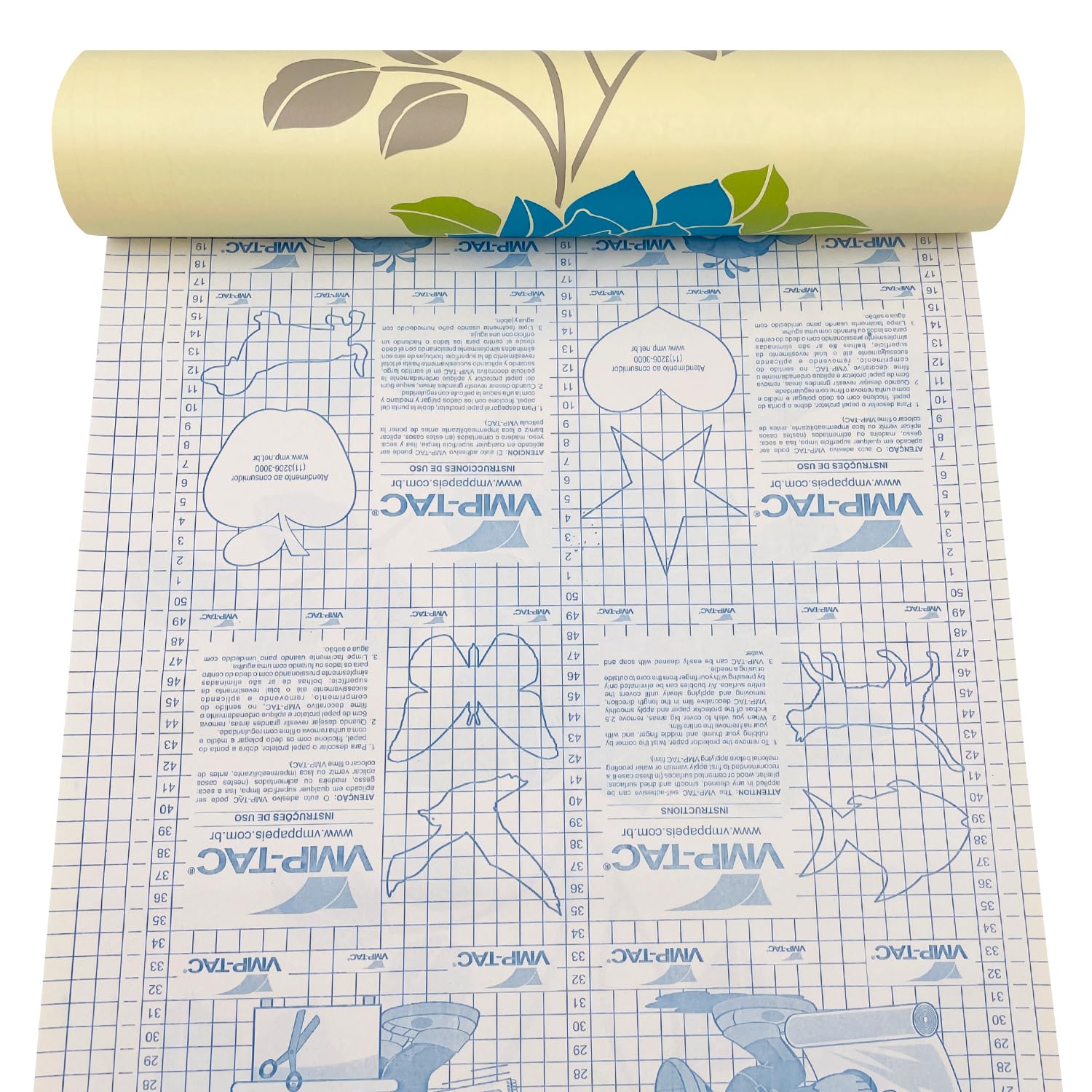 Blue Peony Shelf Liner - Self-Adhesive PVC Drawer Cover (17.8x9.8ft) for Desk & Dresser Organization