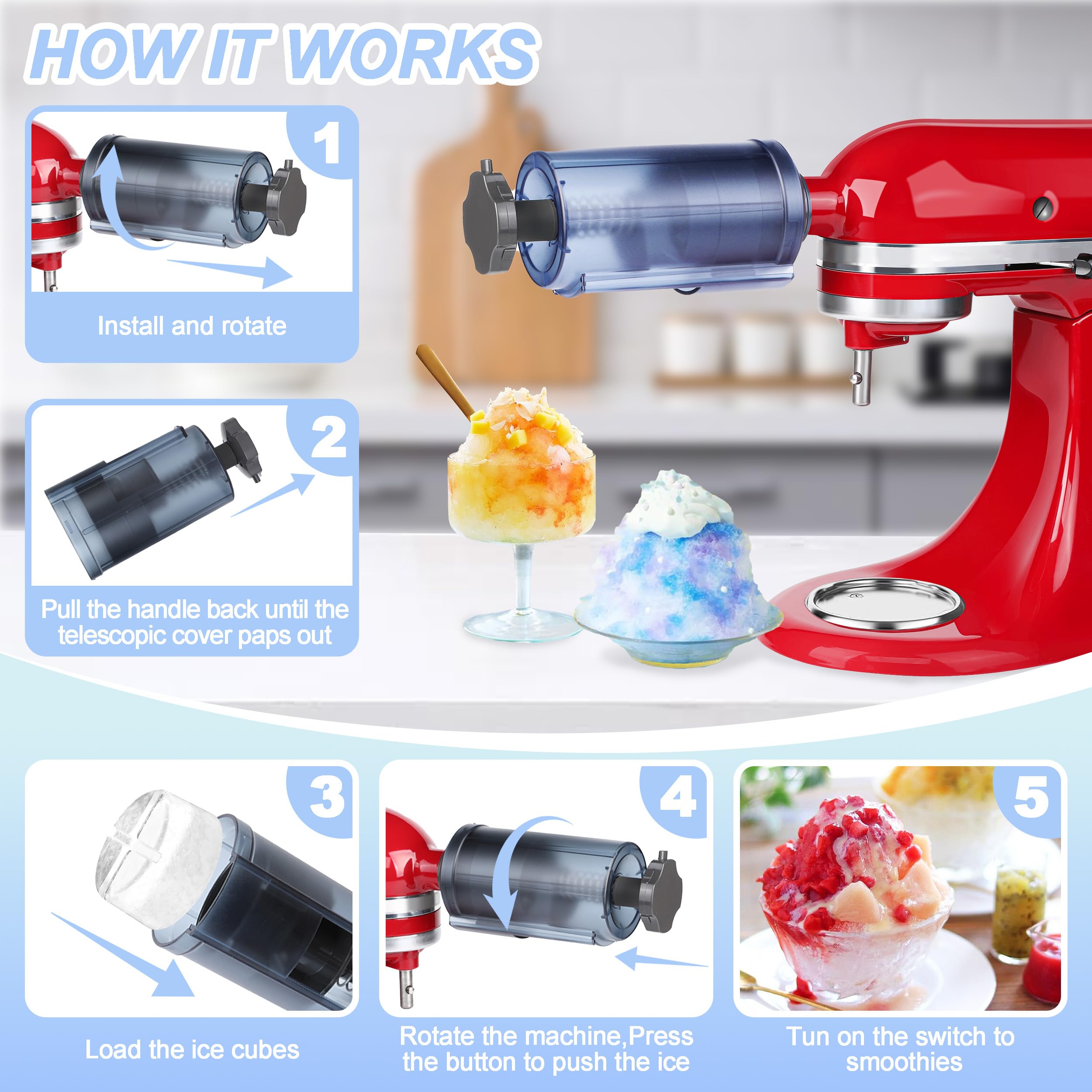 KitchenAid Stand Mixer Ice Shaver Attachment - High Efficiency Shaved Ice Maker with 8 Molds, Perfect for Cocktails, Desserts & Snow Cones | Aooaid