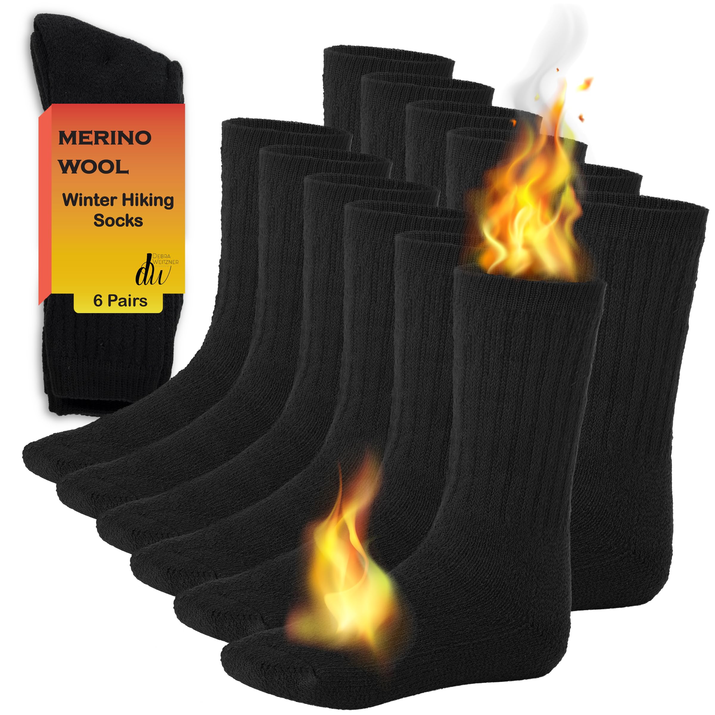 Debra Weitzner Merino Wool Socks for Men & Women - 6 Pairs Thermal Winter Socks for Hiking, Boots & Cold Weather - Warm Insulated Wool Socks for Outdoor Activities, Camping & Daily Wear