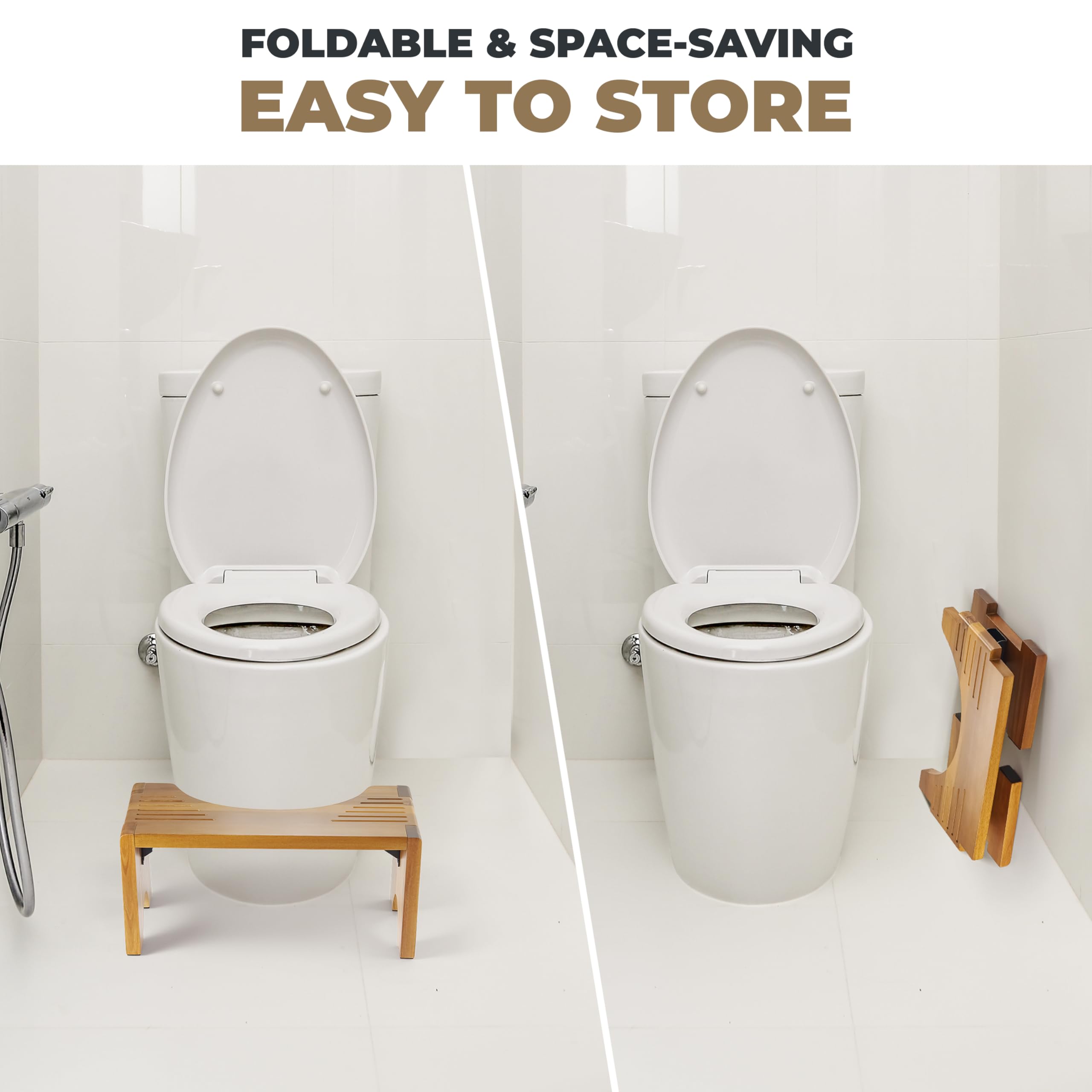 LotusSway Foldable Toilet Stool - 7 Inch Acacia Wood Bathroom Stool for Adults & Seniors | Non-Slip Grooved Design | Potty Training Aid | Improves Posture for Comfortable Bowel Movement | Perfect for Home, Travel & Elderly Care